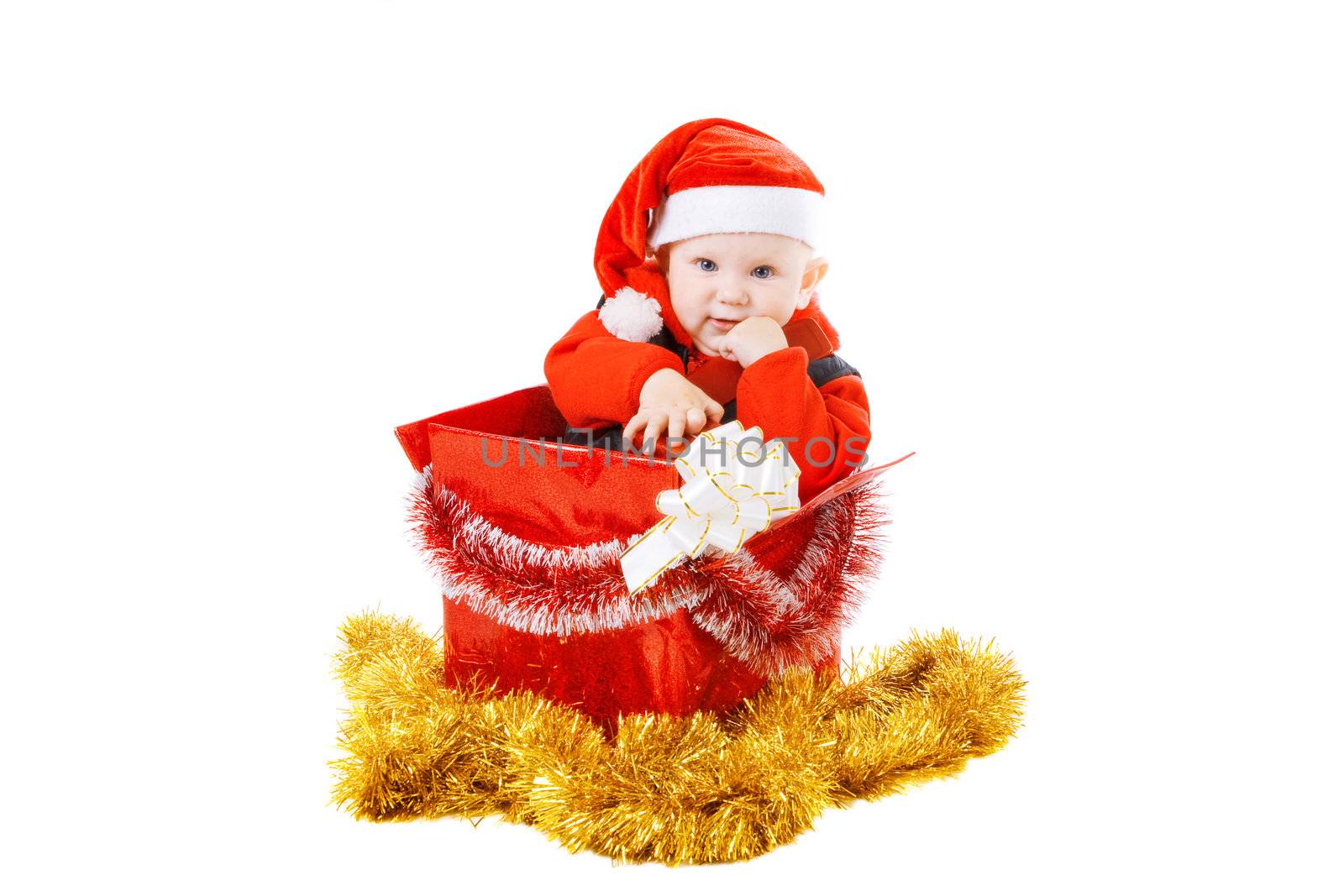 infant with gifts in the christmas box by vsurkov