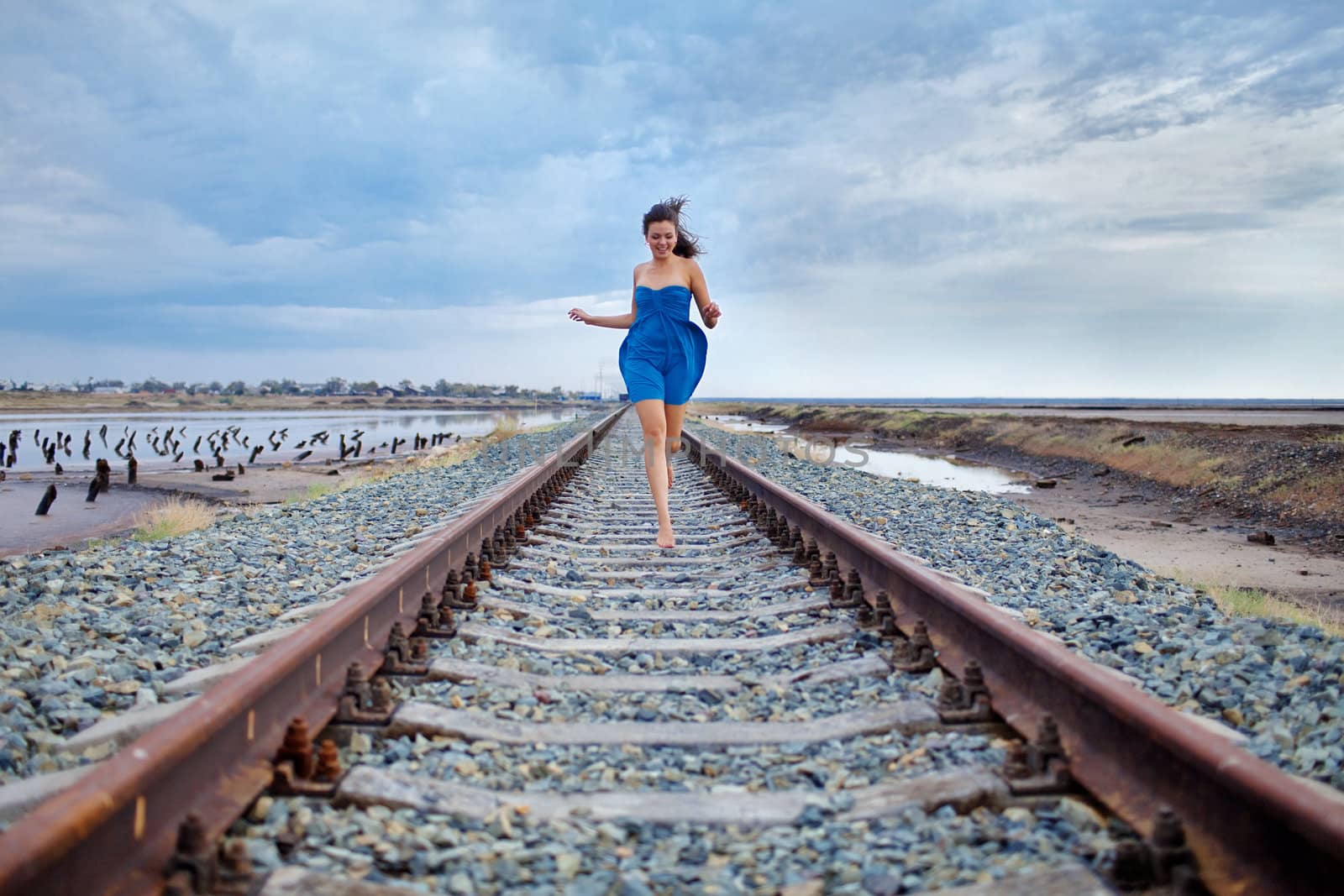 running girl on the railway