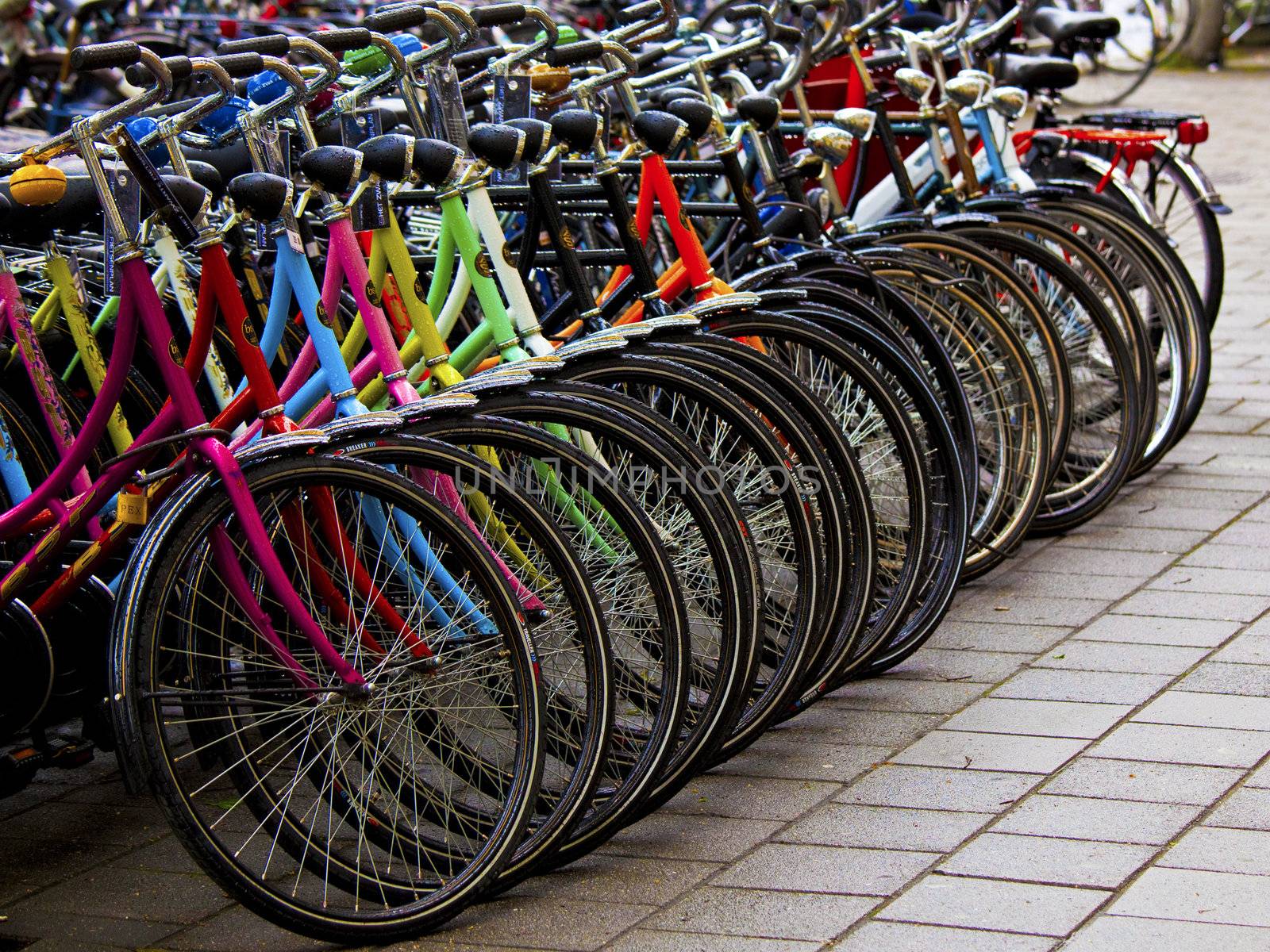 Beautiful view of bicycles in center of Amsterdam