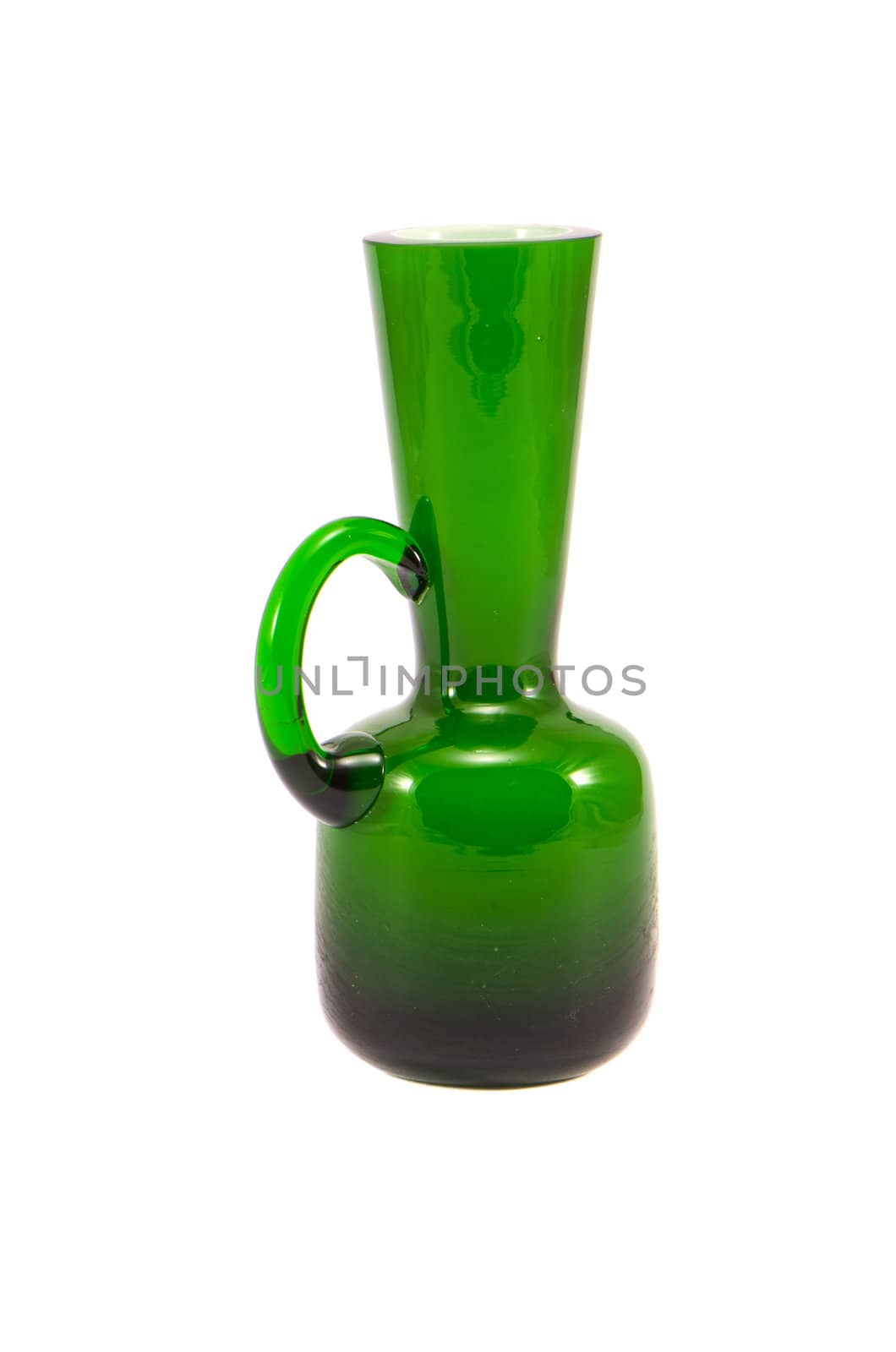 isolated on white background empty green glass vase