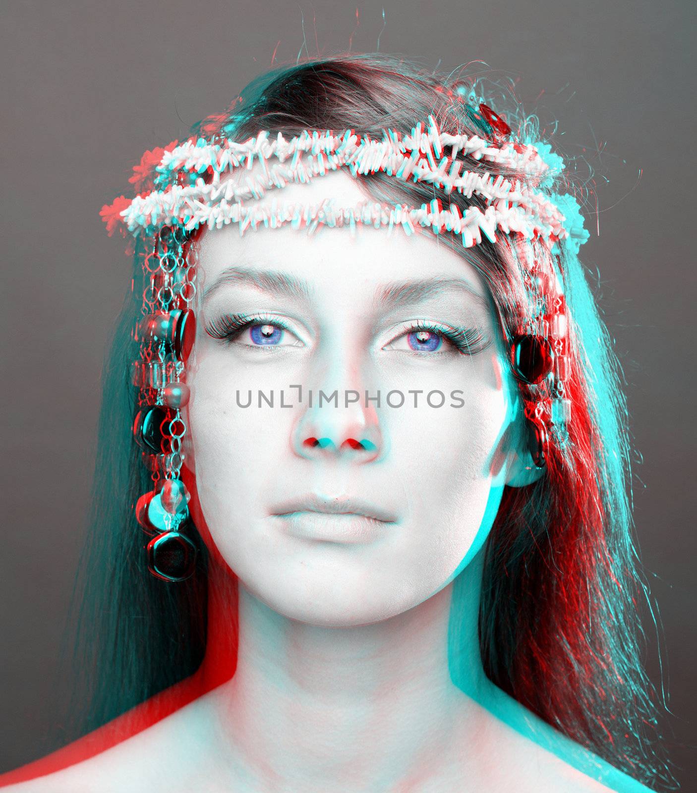 Beautiful woman portrait. anaglyph 3D (To see the image you will need cyan/red glasses)