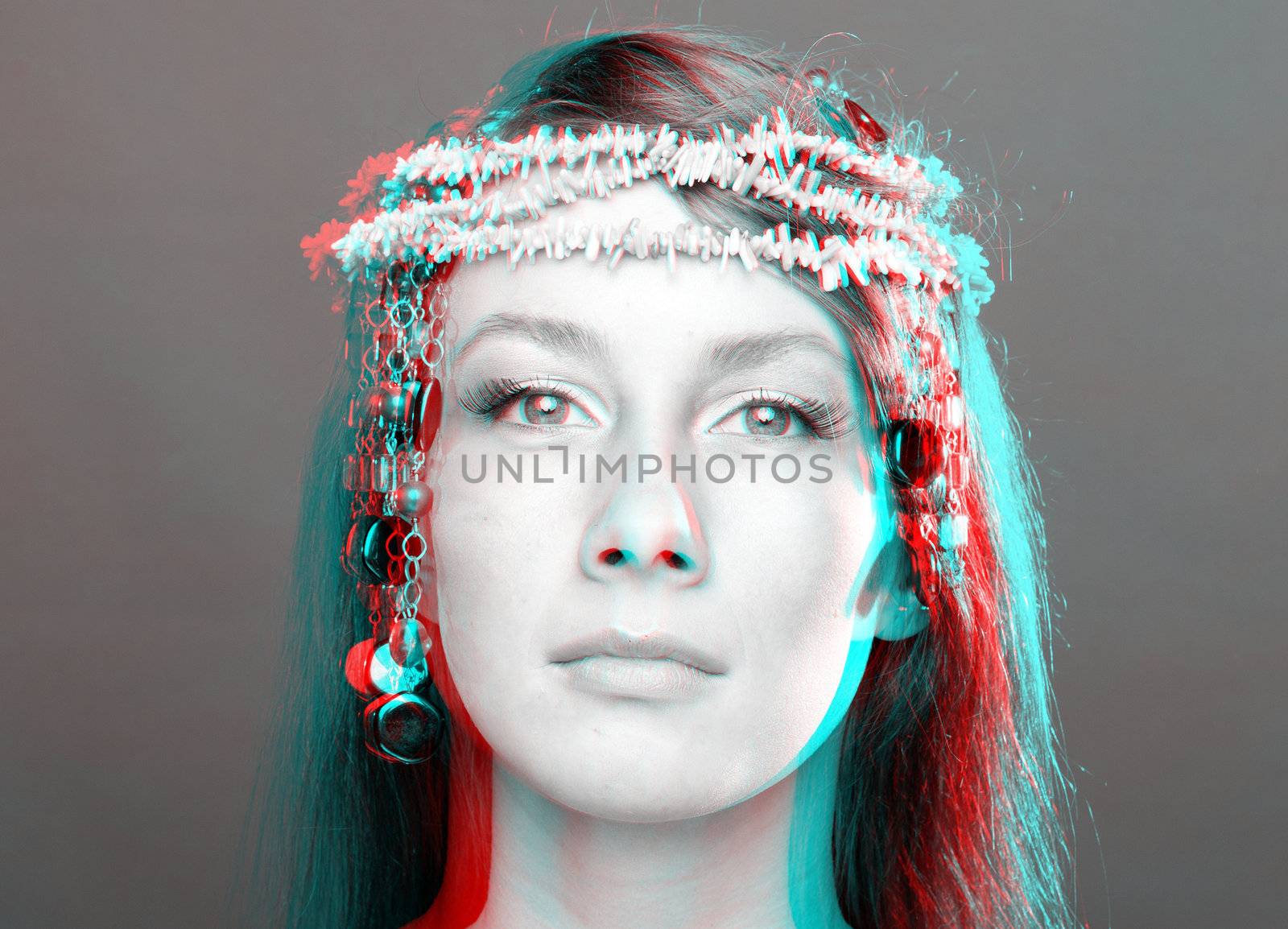 Beautiful woman portrait. anaglyph 3D (To see the image you will need cyan/red glasses)
