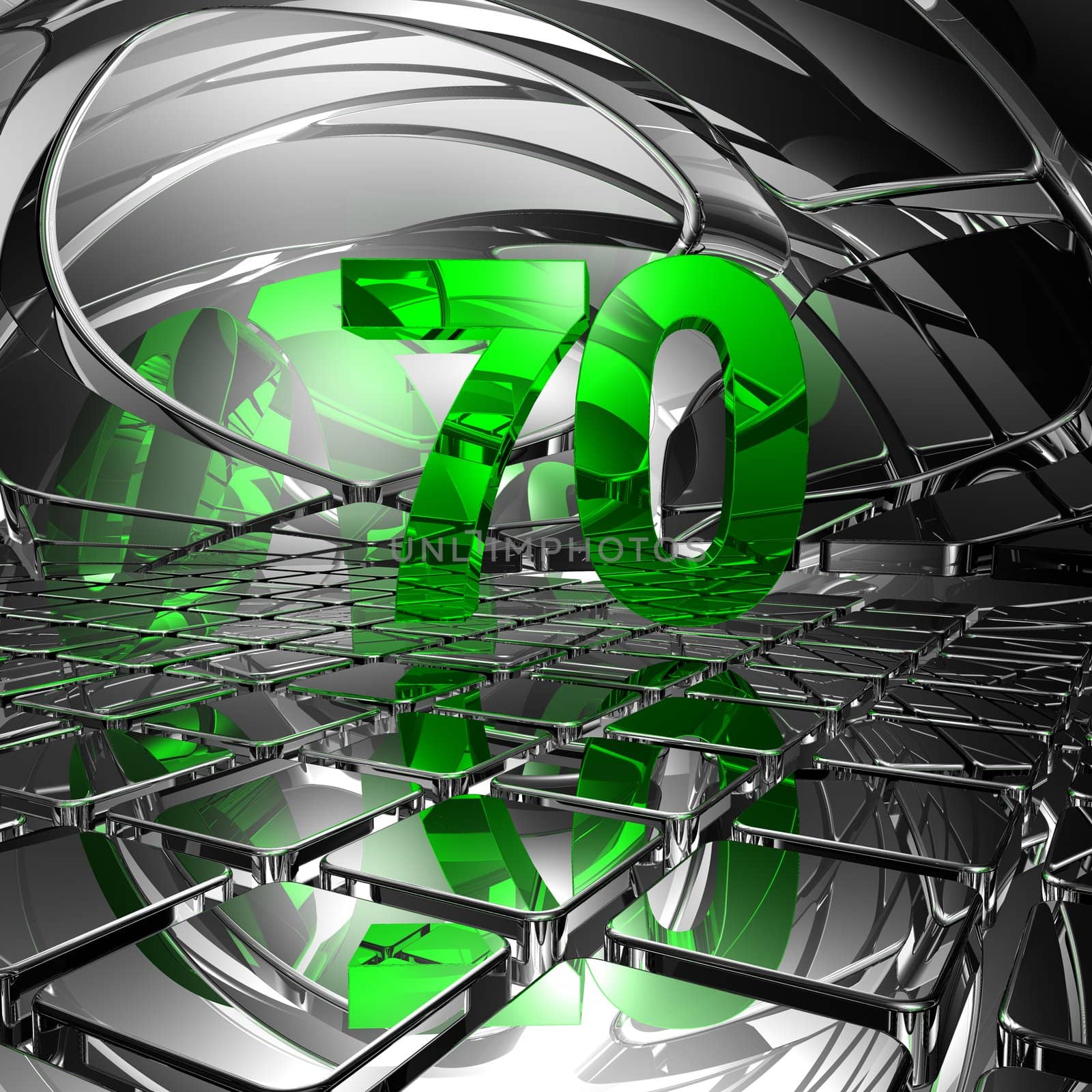 number seventy in abstract mirror space - 3d illustration