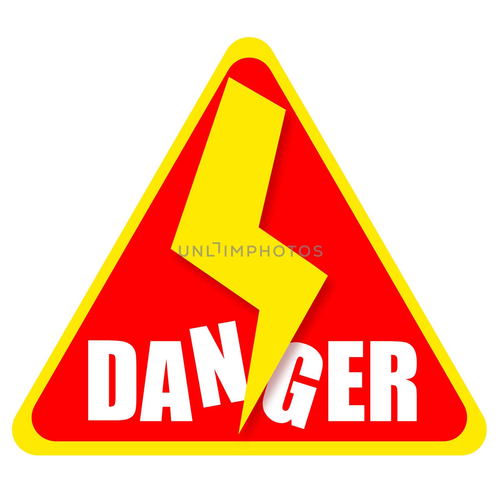 Danger sign with thunderbolt isolated on white background