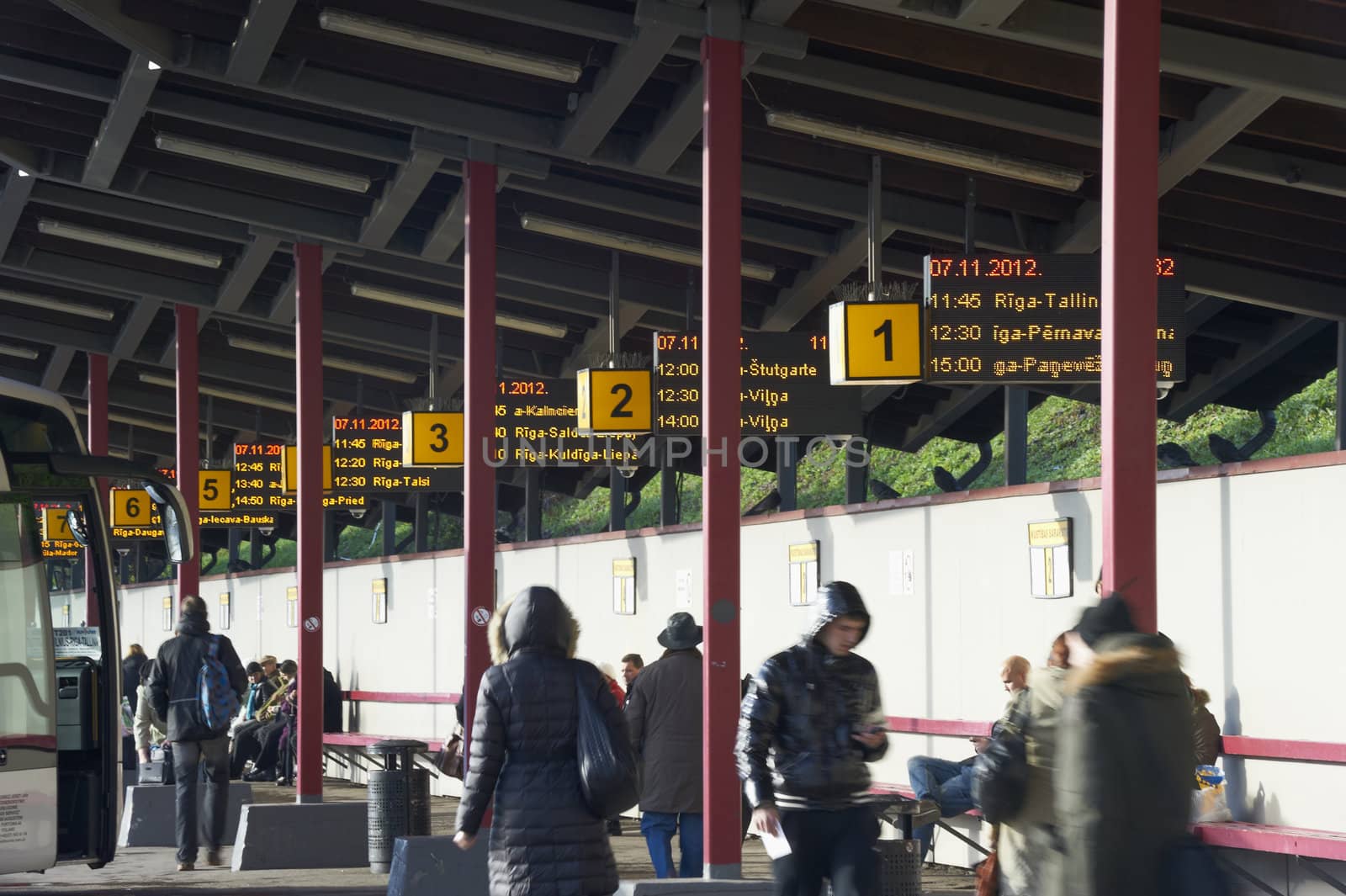 Passengers and coach station