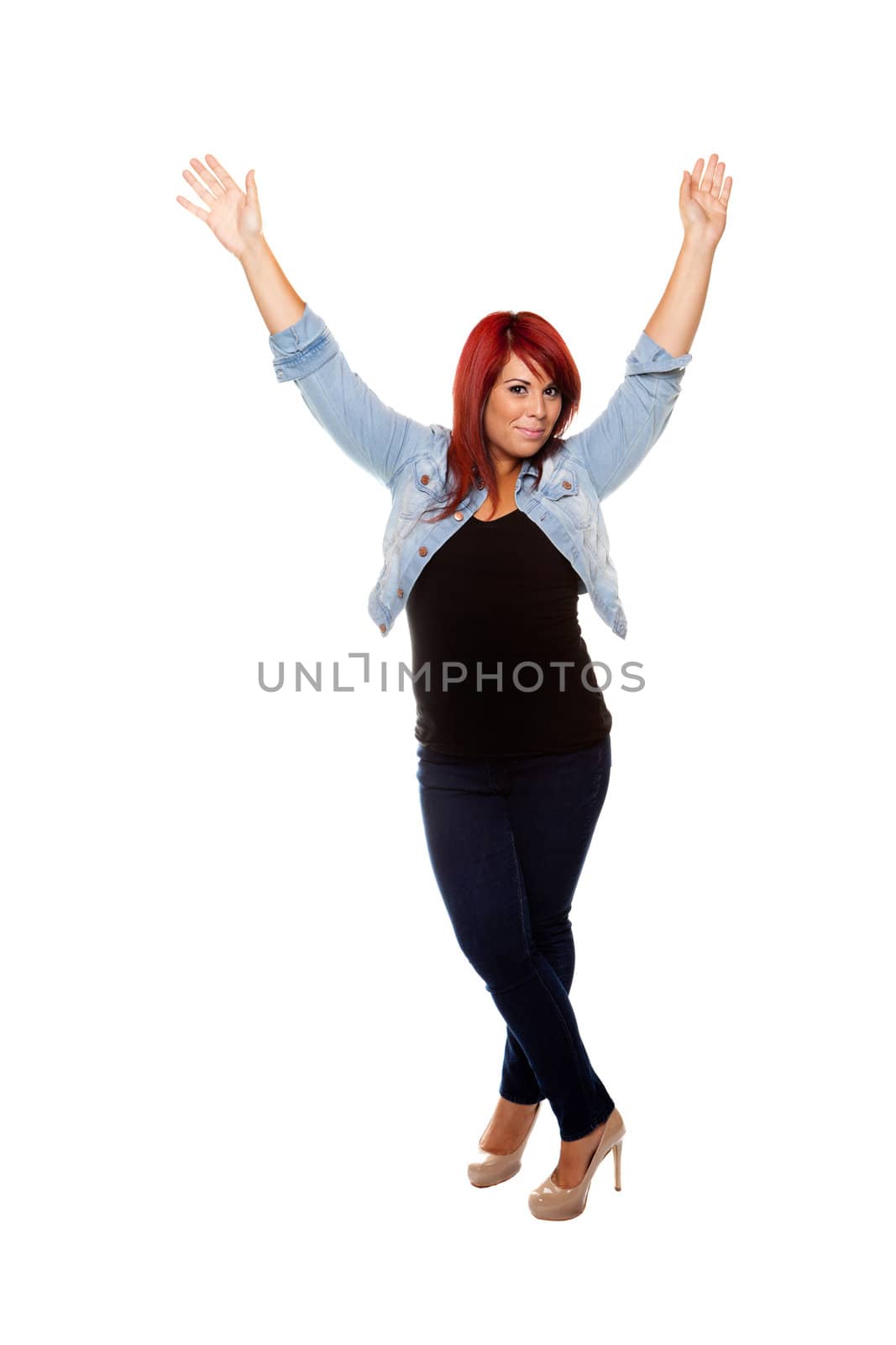 Happy Woman Waving Arms in the Air by graficallyminded