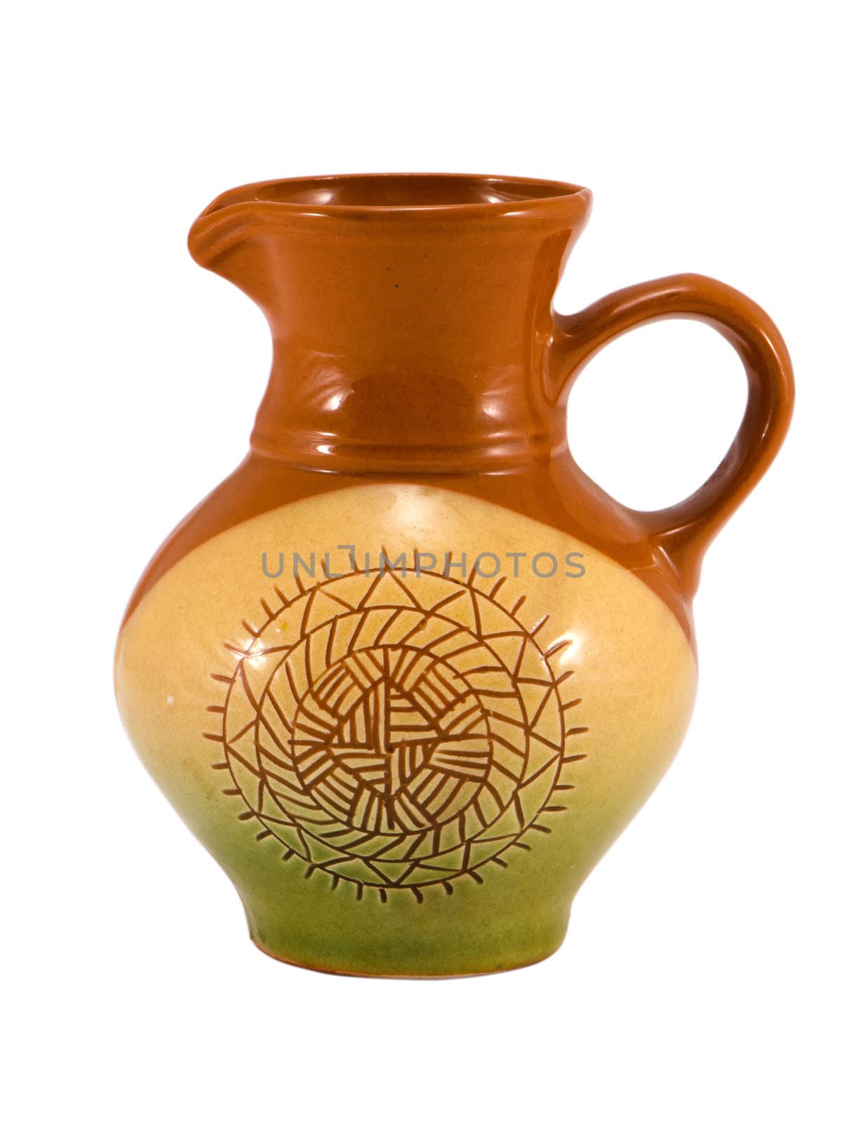 retro craft handmade clay jug pitcher on white by sauletas