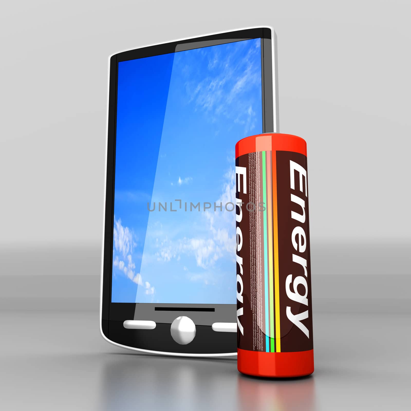 A generic Smartphone with a Battery. 3D rendered illustration.