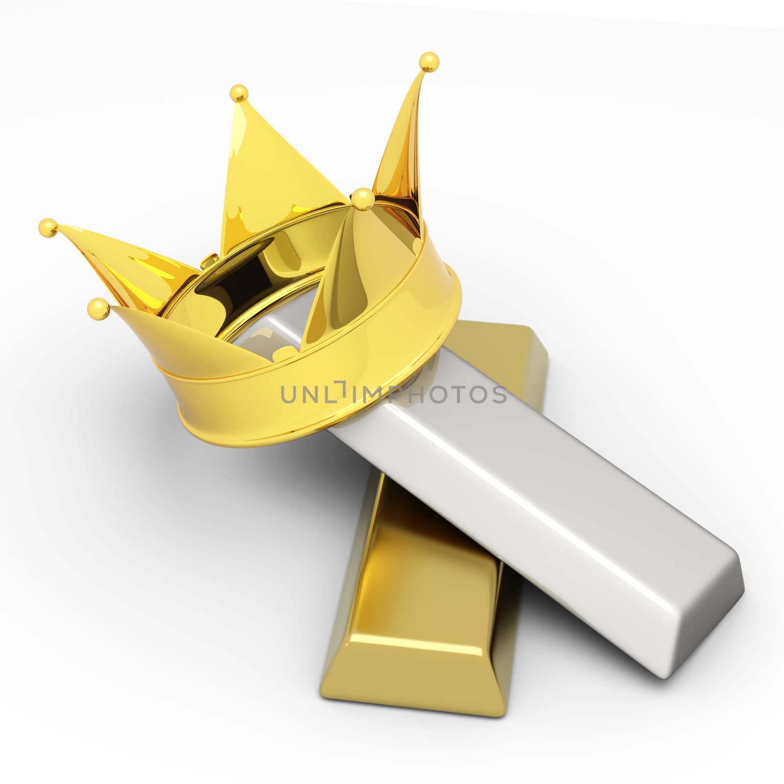A crown with gold and silver. 3D rendered illustration..