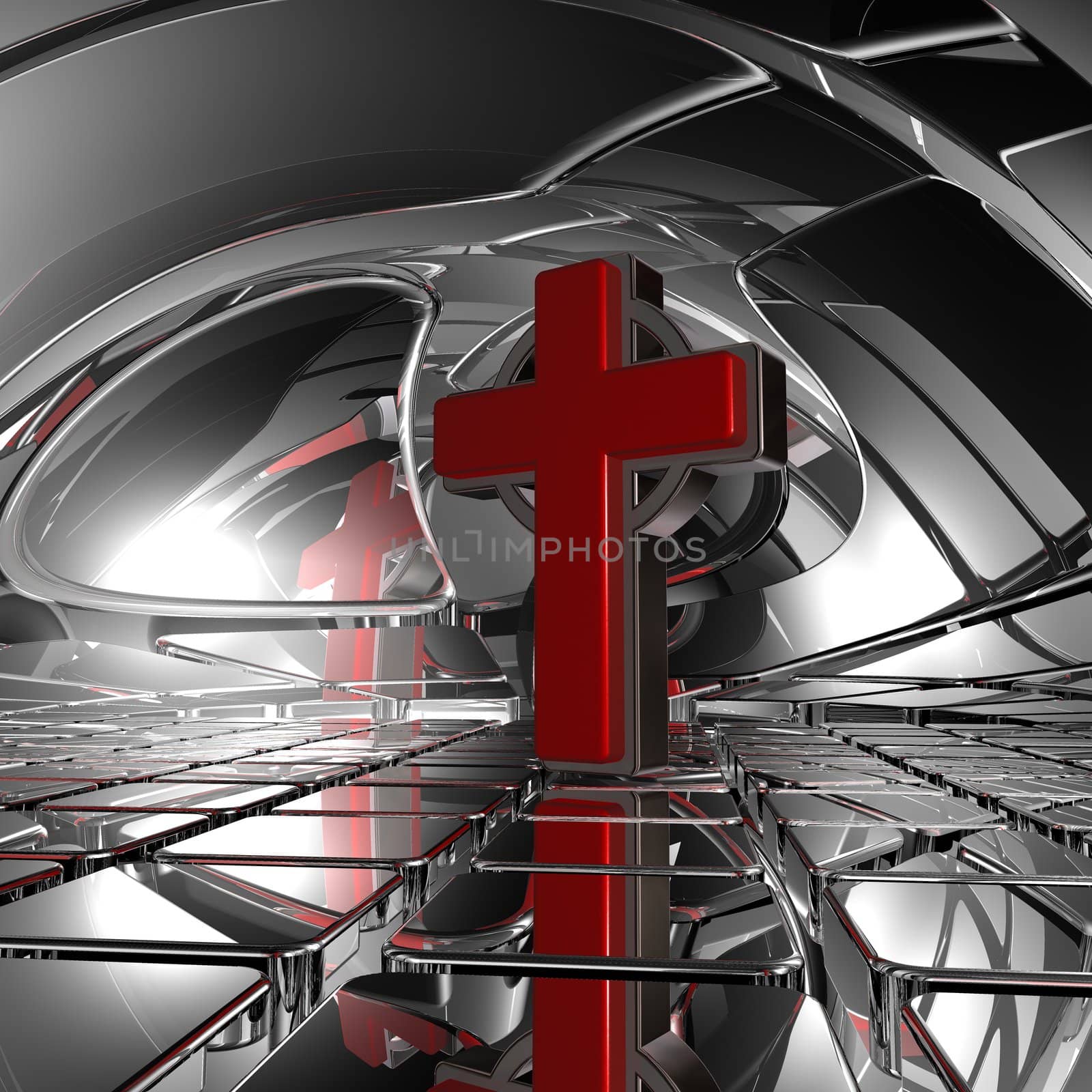christian cross in abstract space - 3d illustration