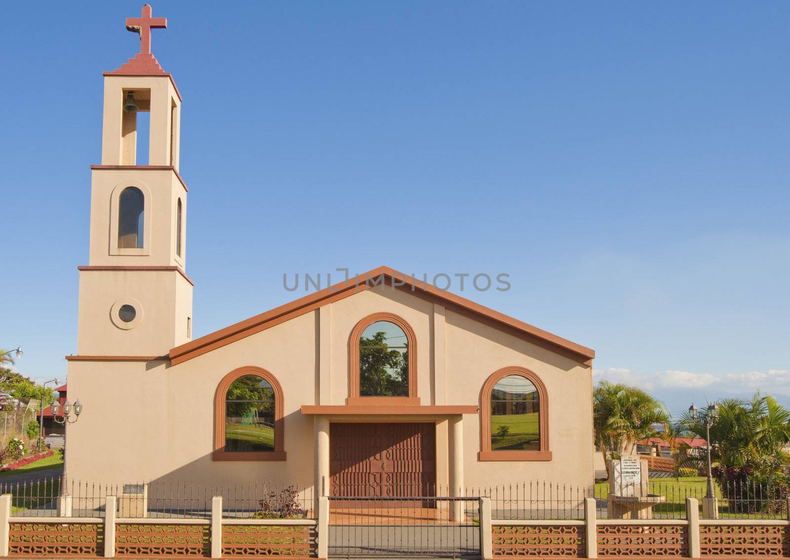 Simple Catholic church located in San Isidro de Grecia, Costa Rica