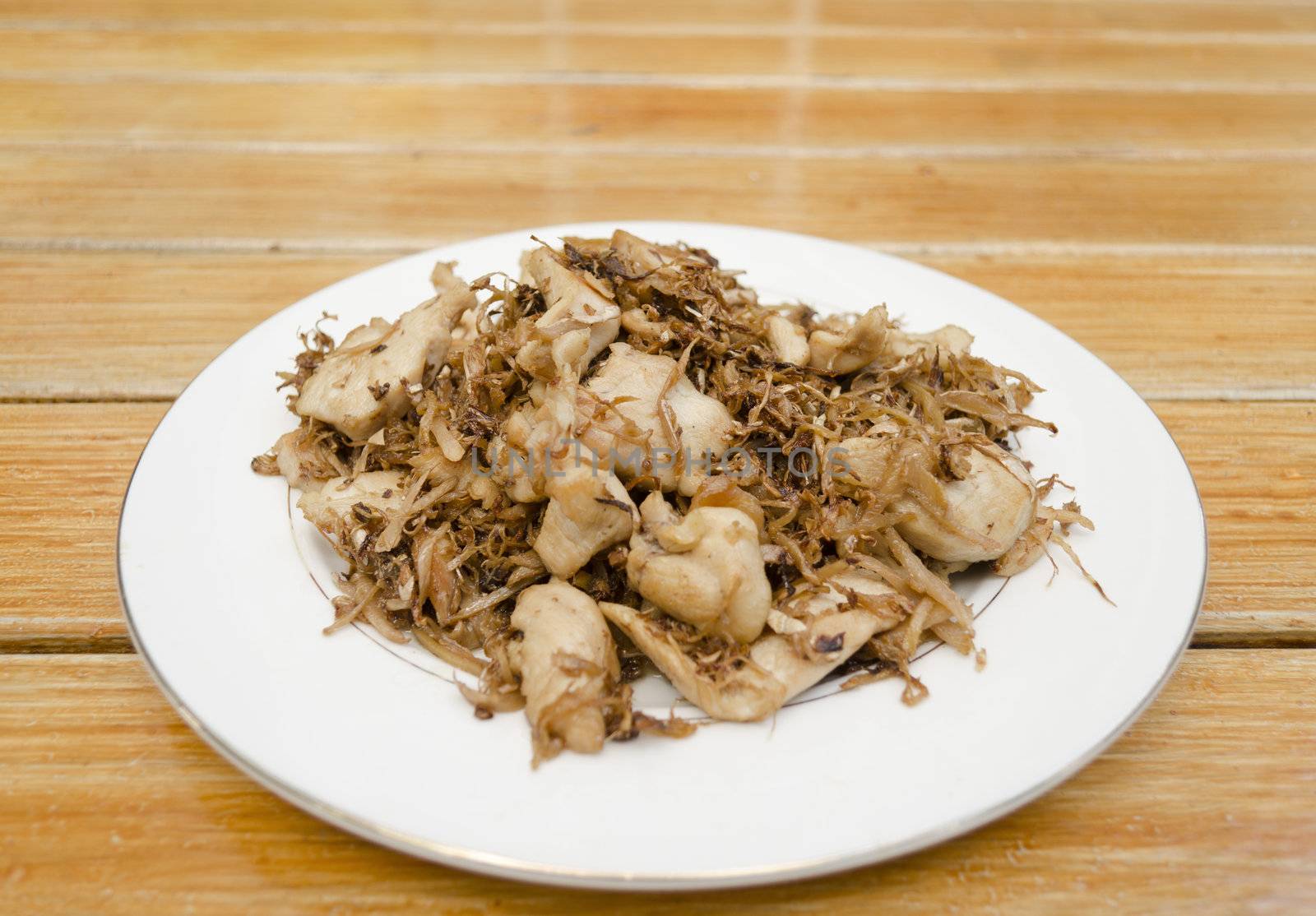 Asian style fried pork on dish