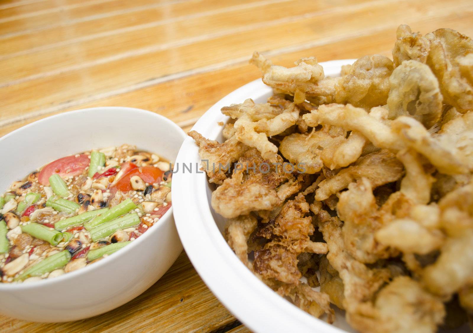 Fried mushroom with spicy sauce , Thai style snack