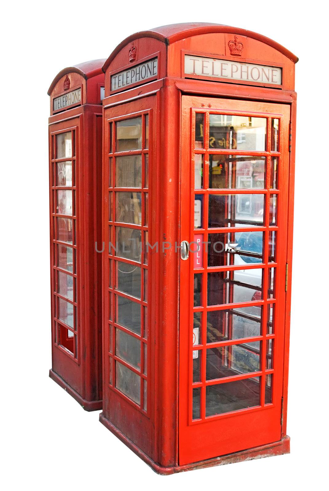 London red telephone booth isolated on white background 