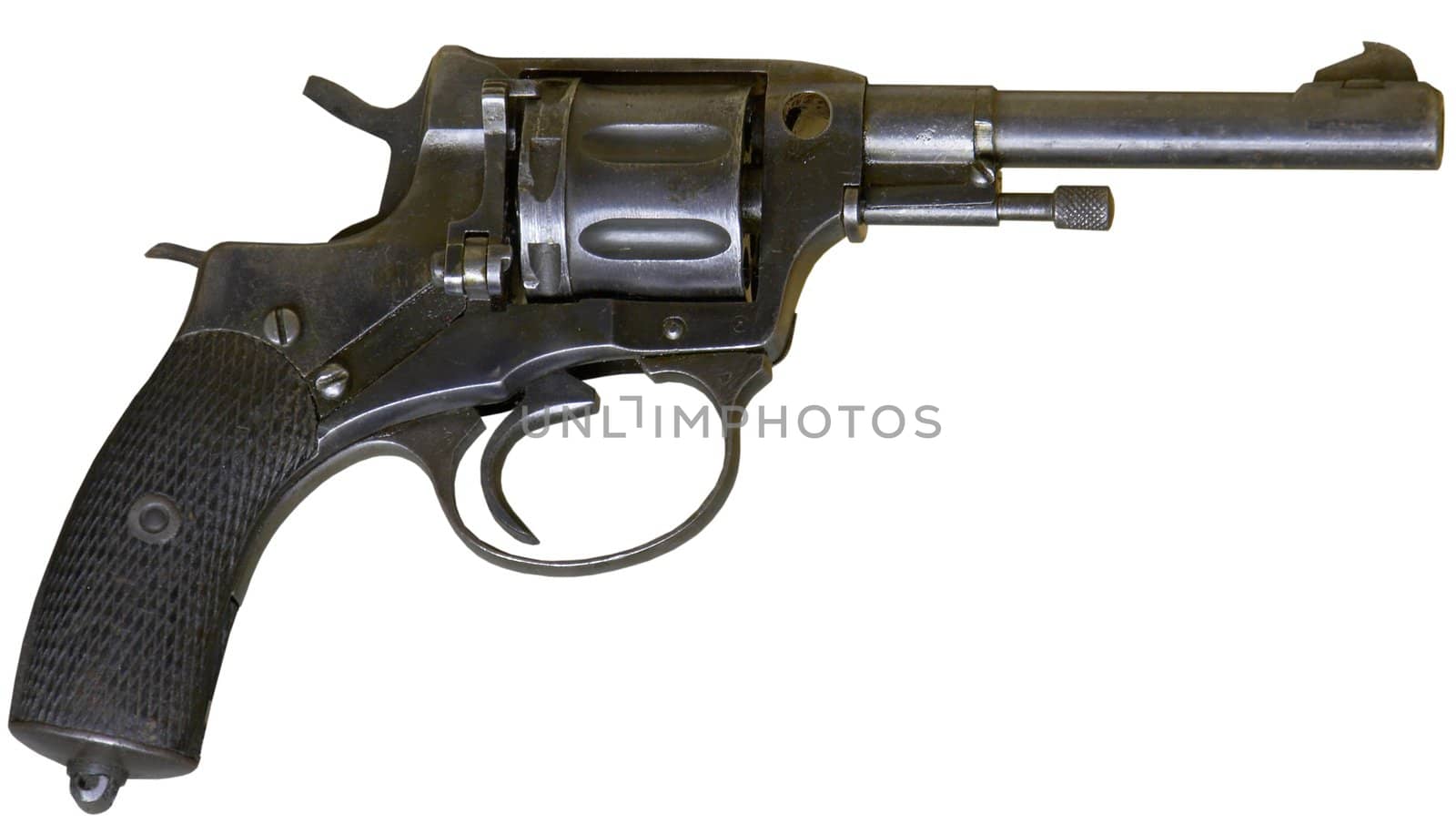 isolated rusty obsolete vintage sixshooter on white background