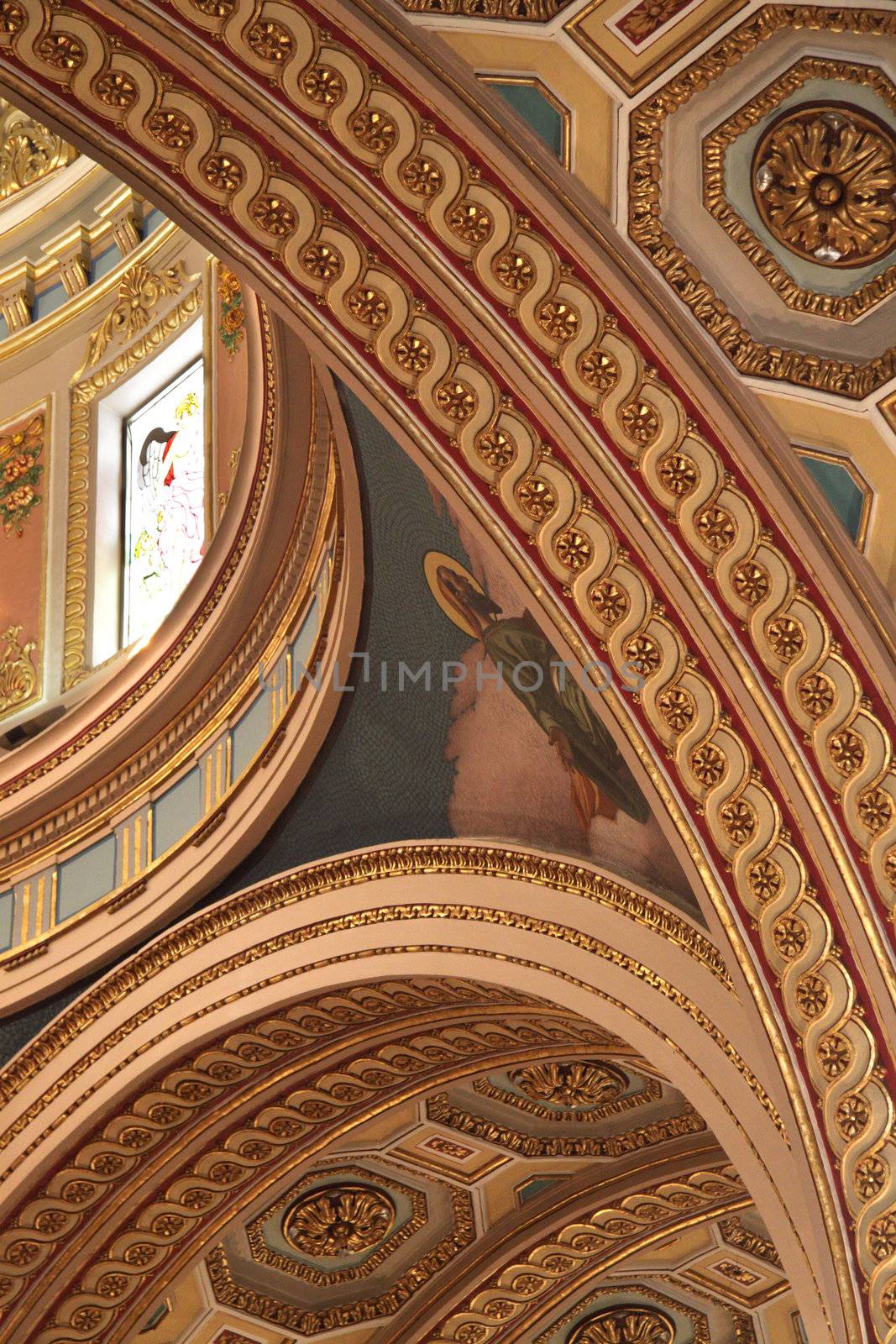 The inside painting church ceiling of the Gharghur Church in Malta
