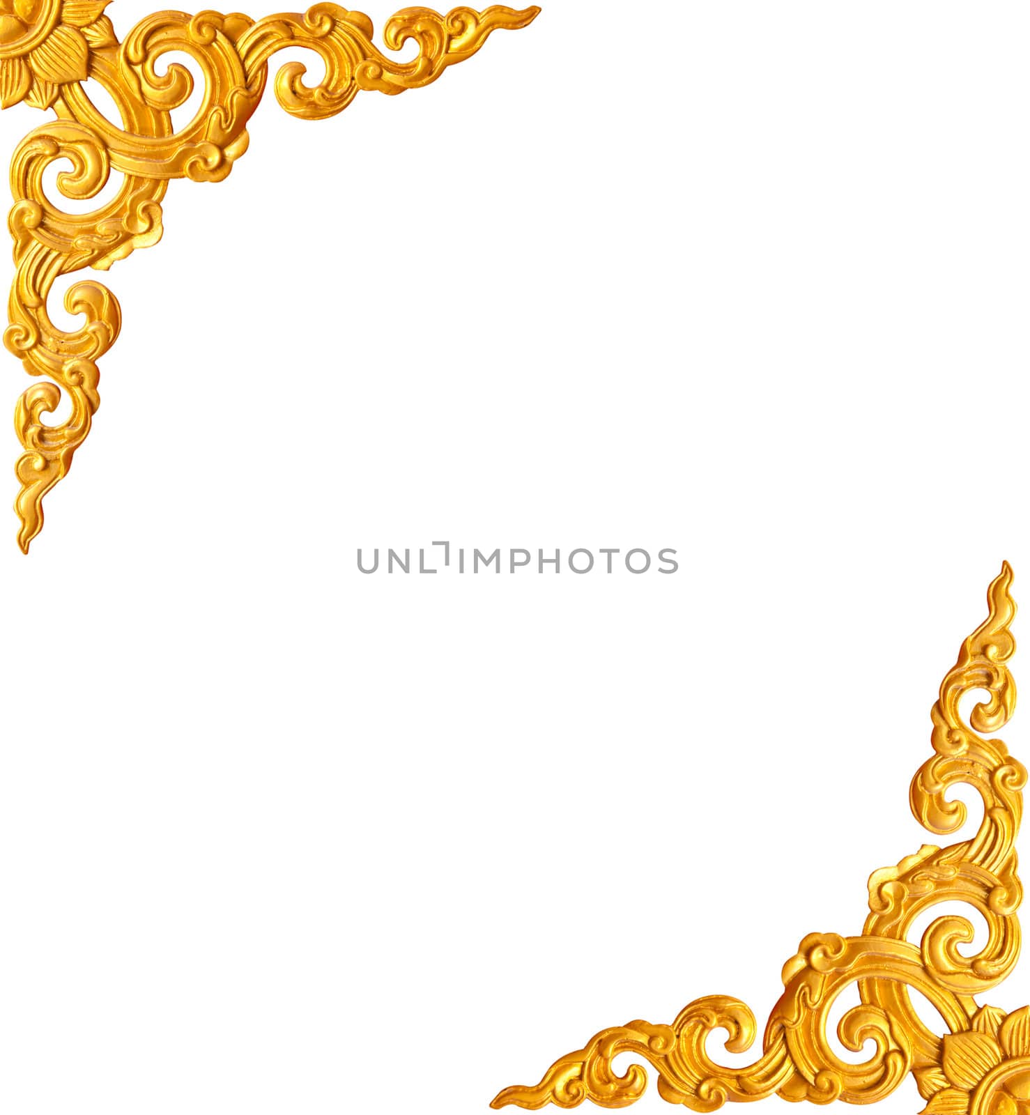 golden flower carve frame isolated on white background