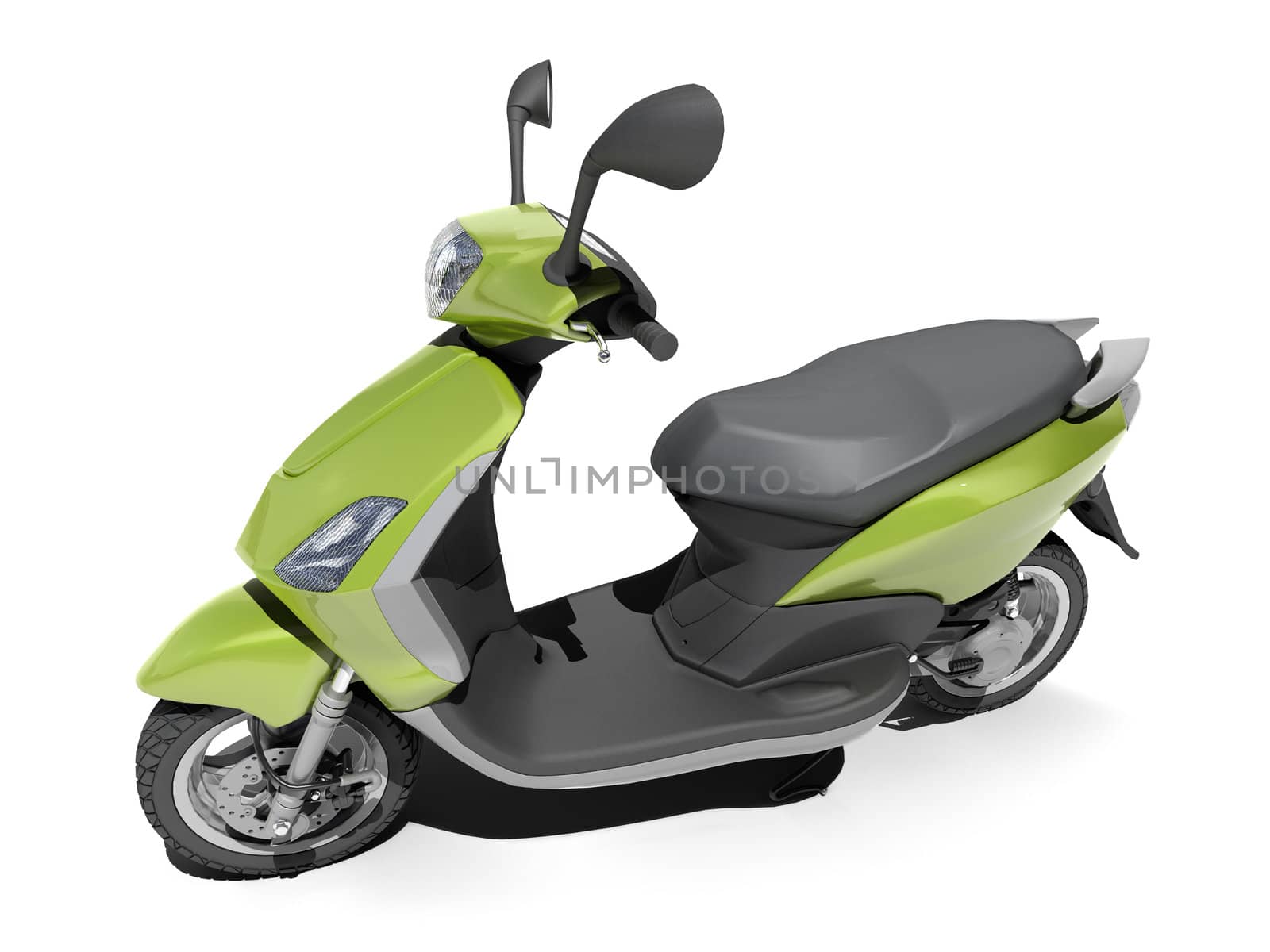 Scooter on white background, shadow and reflection