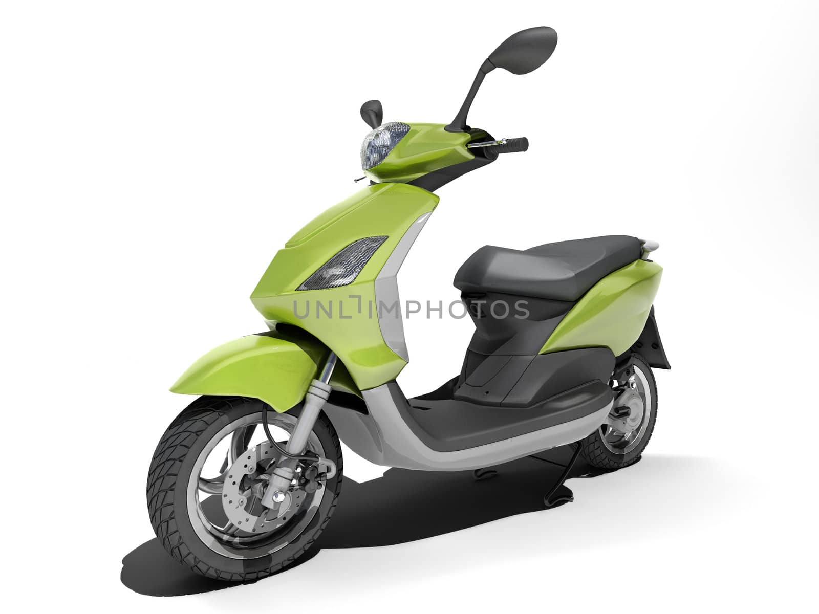 Scooter on white background, shadow and reflection
