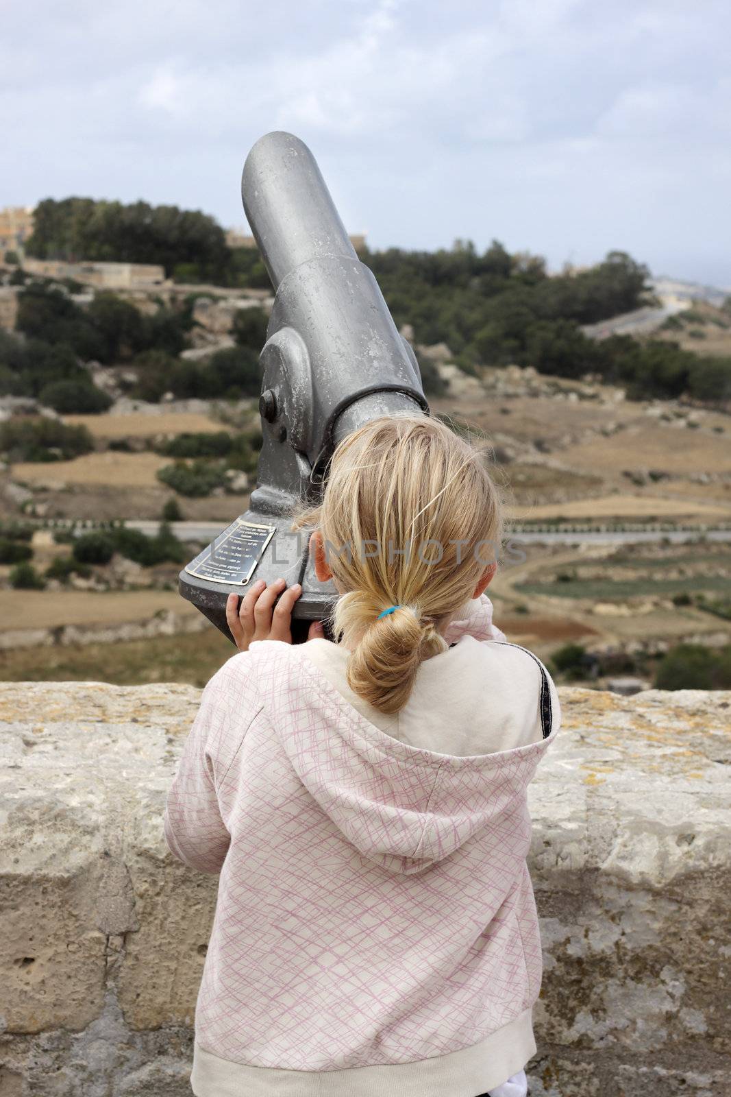 Girl Looking Through Viewpoint Telescope by annems