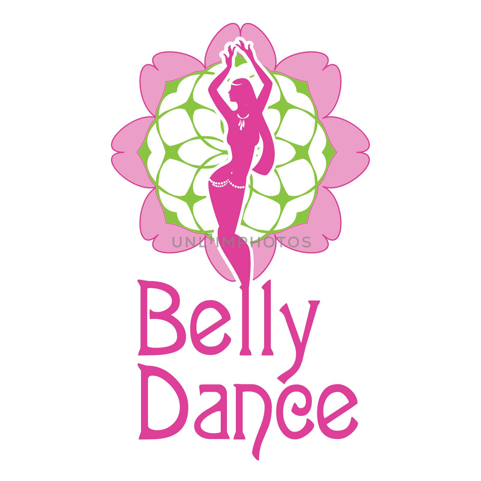 A symbol of belly dances is a silhouette of figure of girl carrying out dance on a background a  decorative pattern