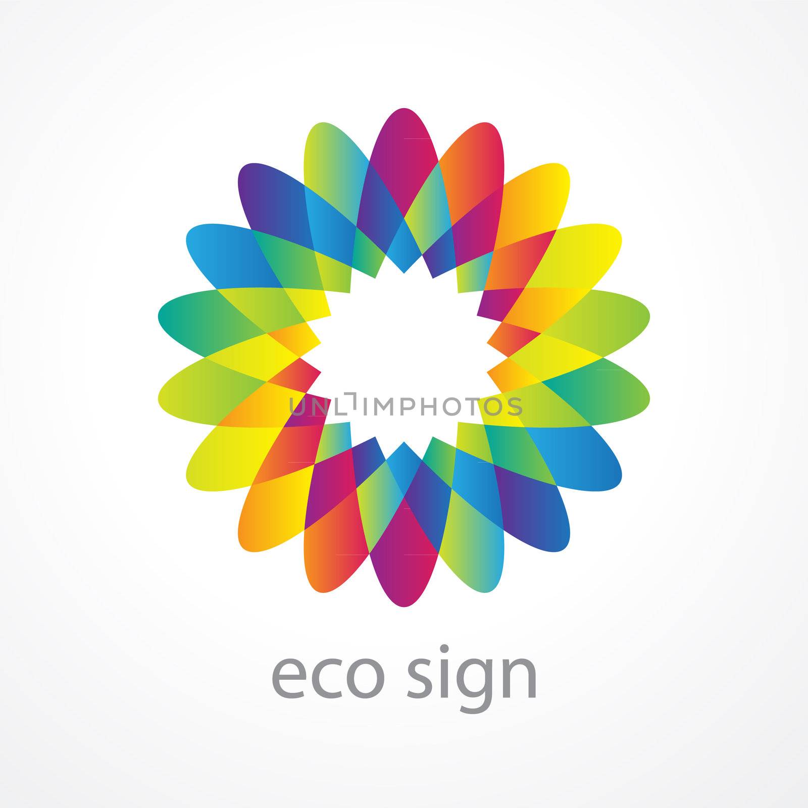 Sign - the environment. A stylized flower with multicolored petals - a symbol of harmony, purity, peace, love and happiness. Vector.