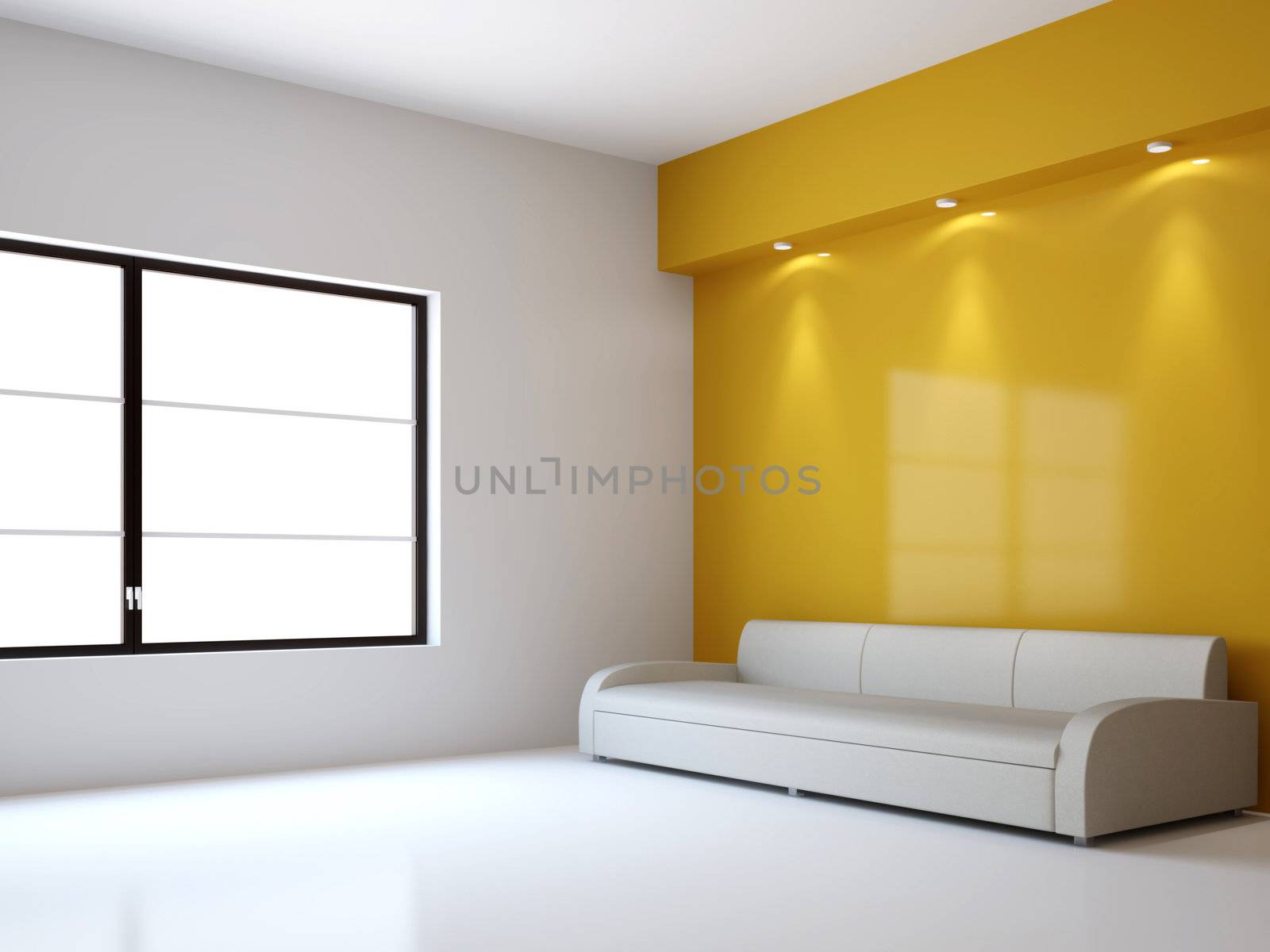A room interior with a sofa near the wall