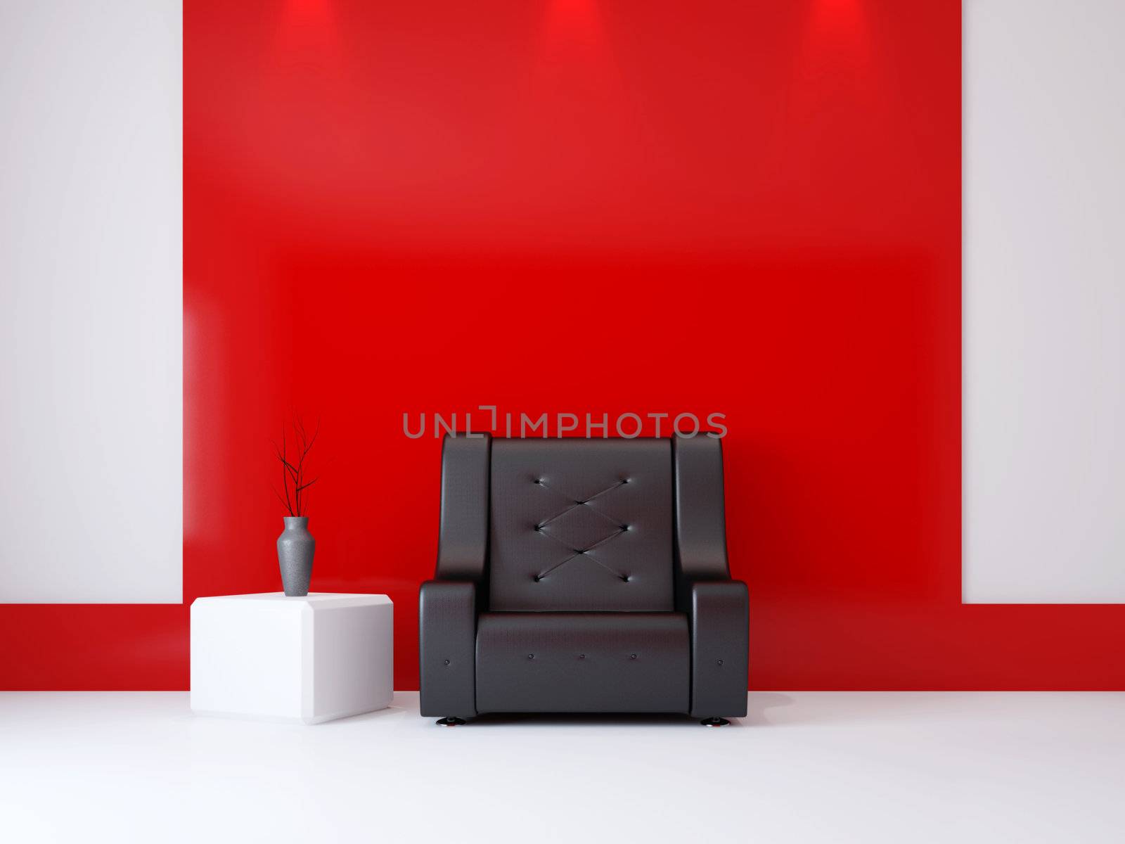 A room interior with a armchair near the wall