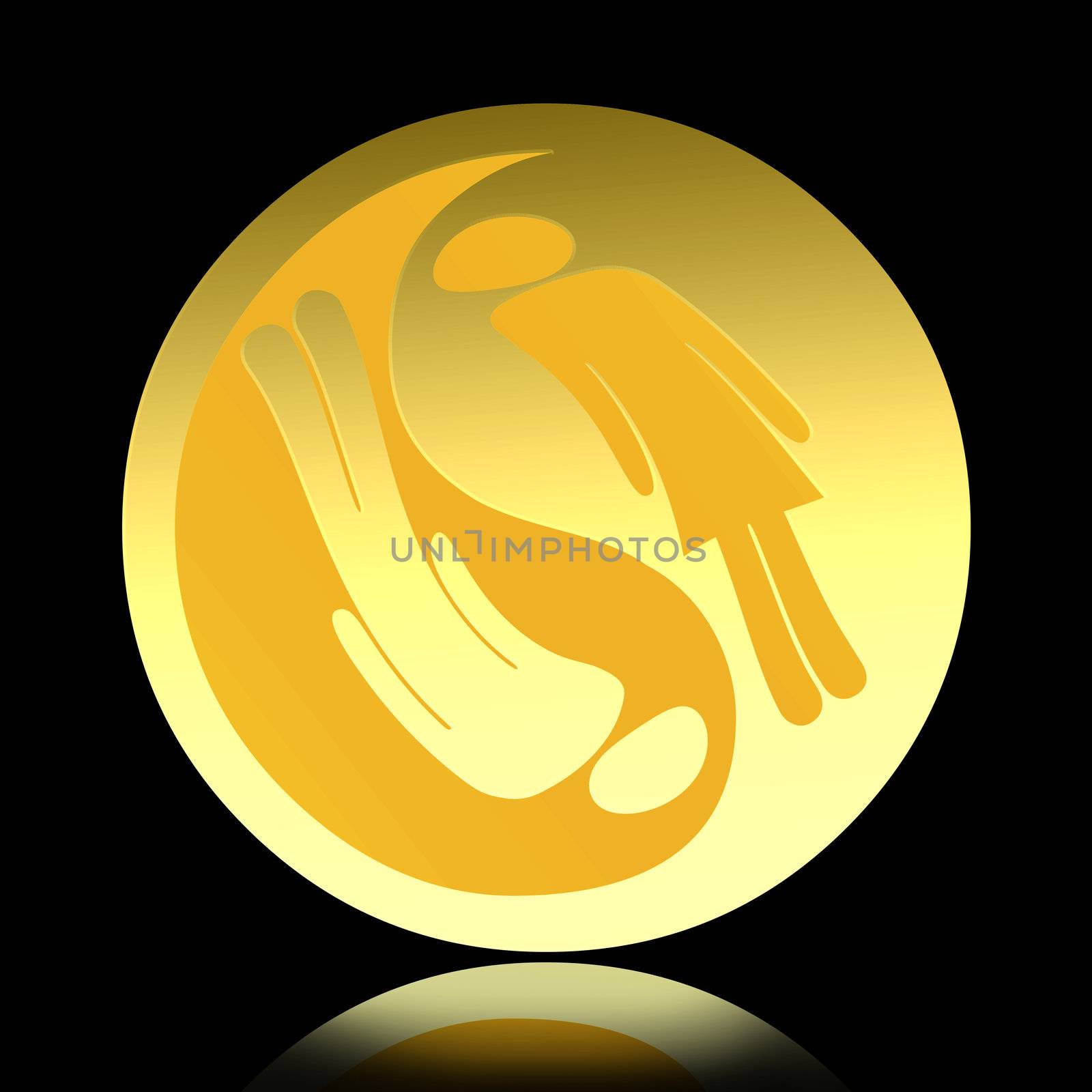 Golden Yin Yang symbol with man and woman inside over black backgound