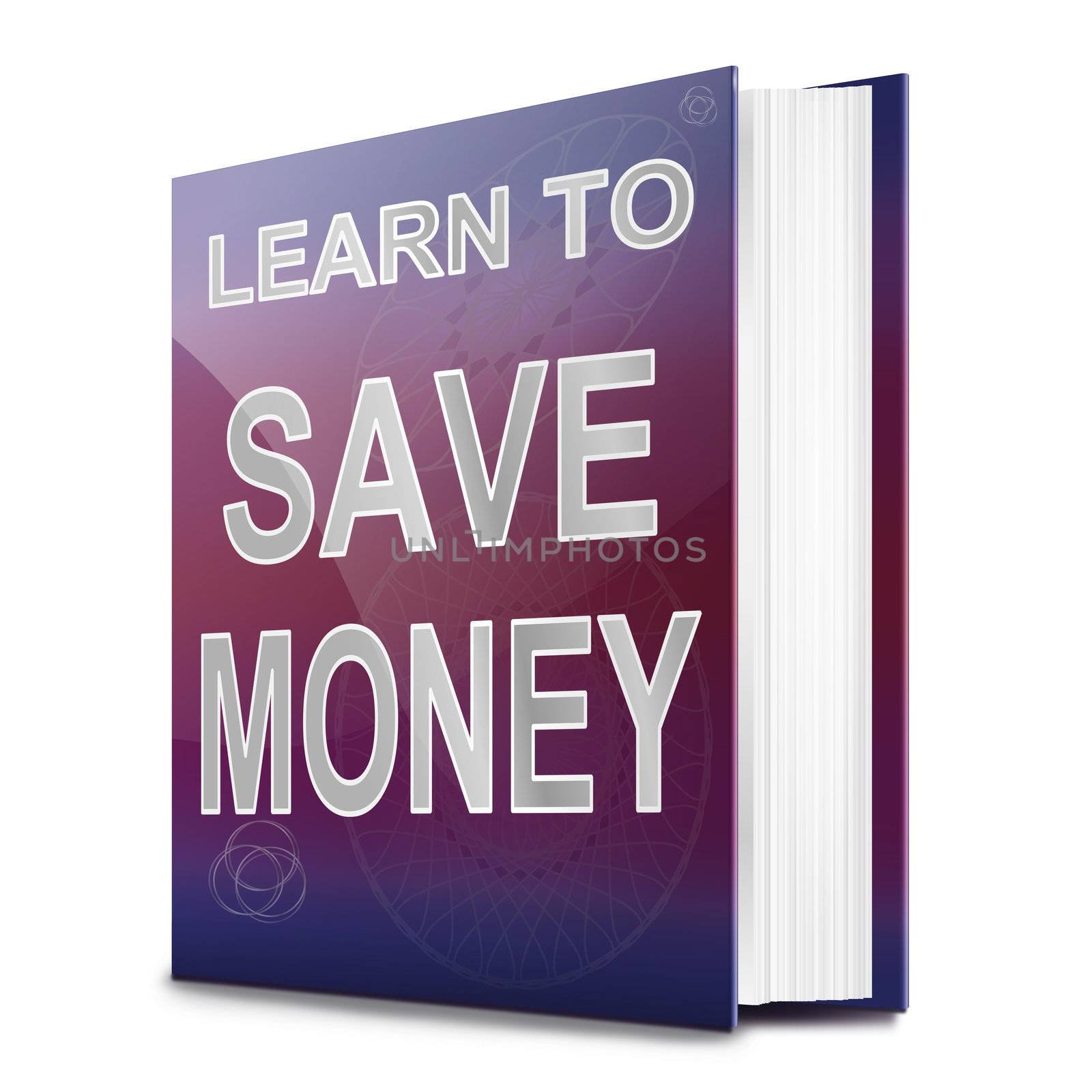 Illustration depicting a book with a saving money concept title. White background.