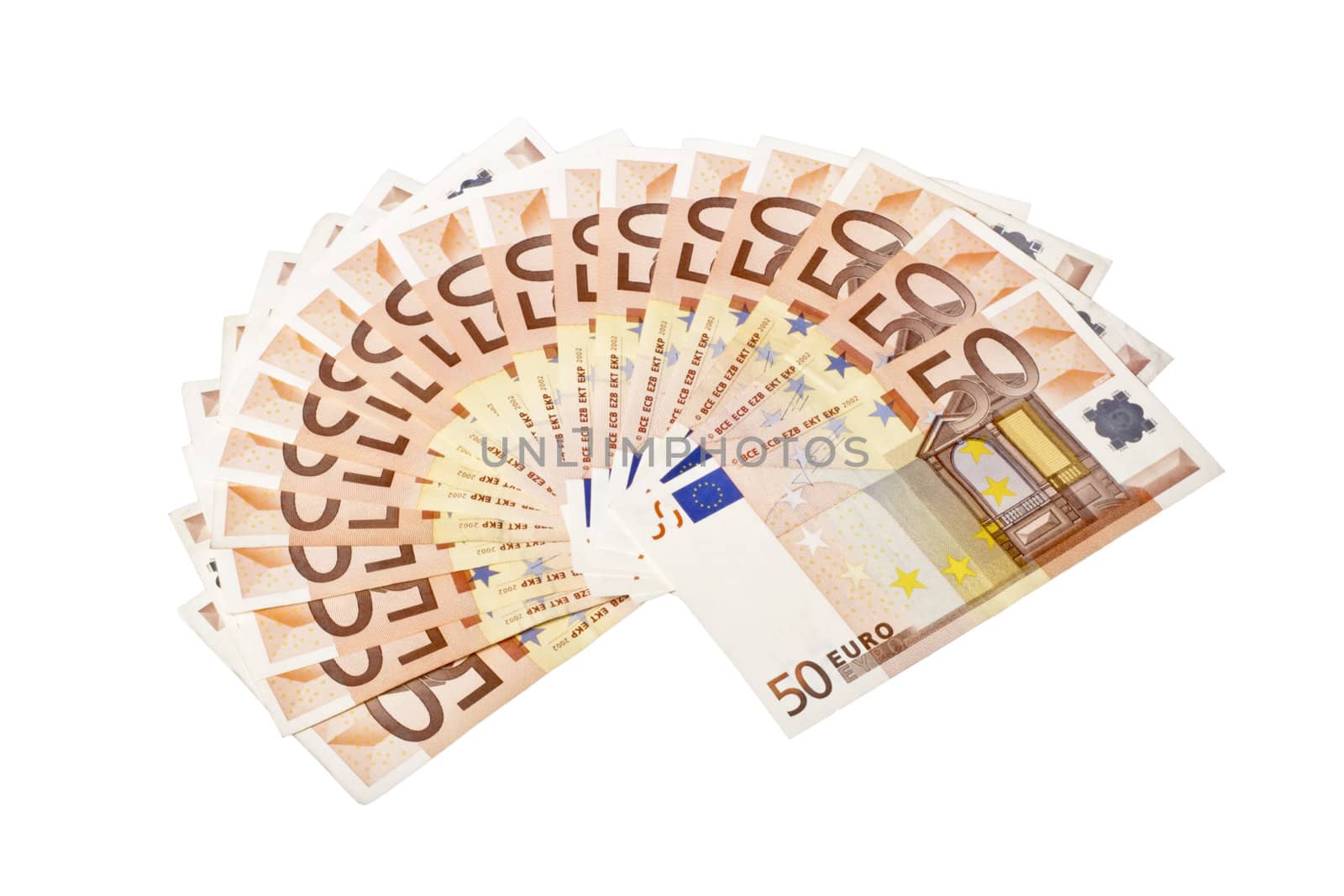 Fifty euro paper money on a white background