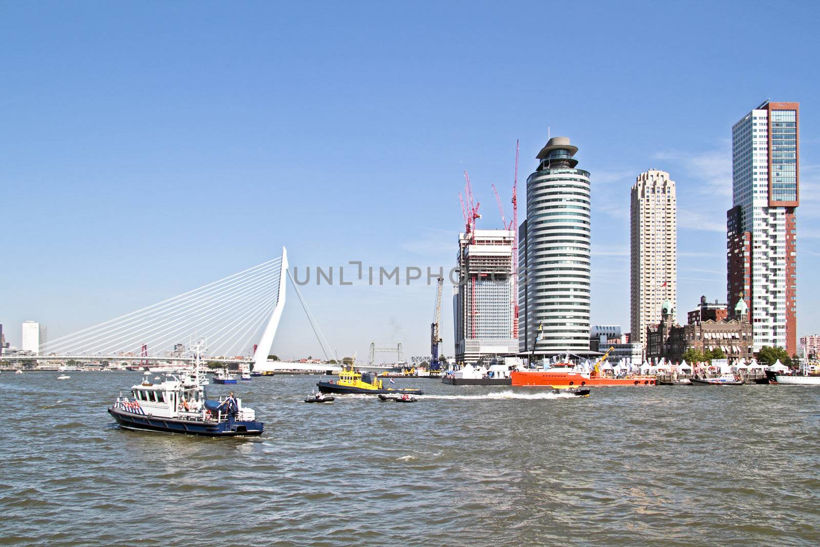 Harbor from Rotterdam in the Netherlands with the Erasmus bridge