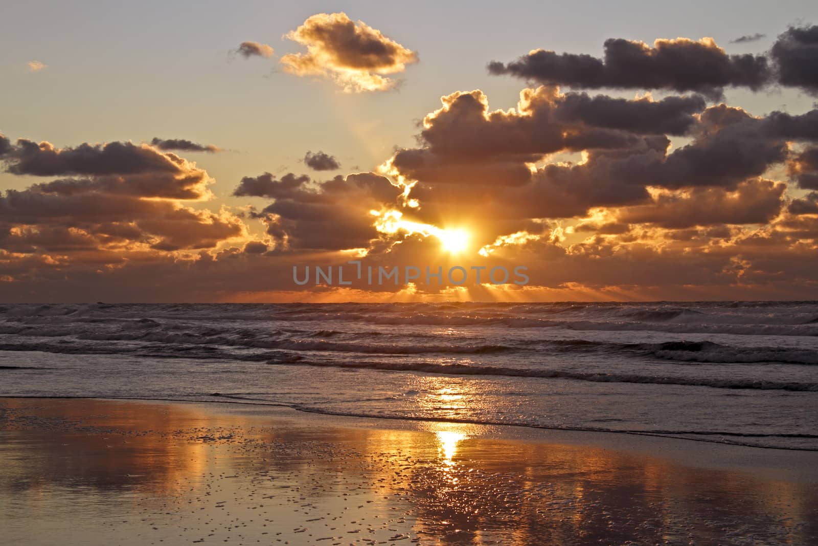 Sunset at the North sea in the Netherlands