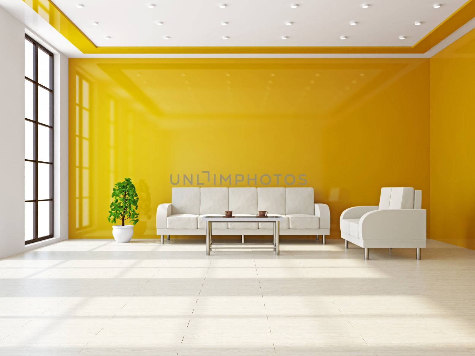 Livingroom with sofas and a table near the wall