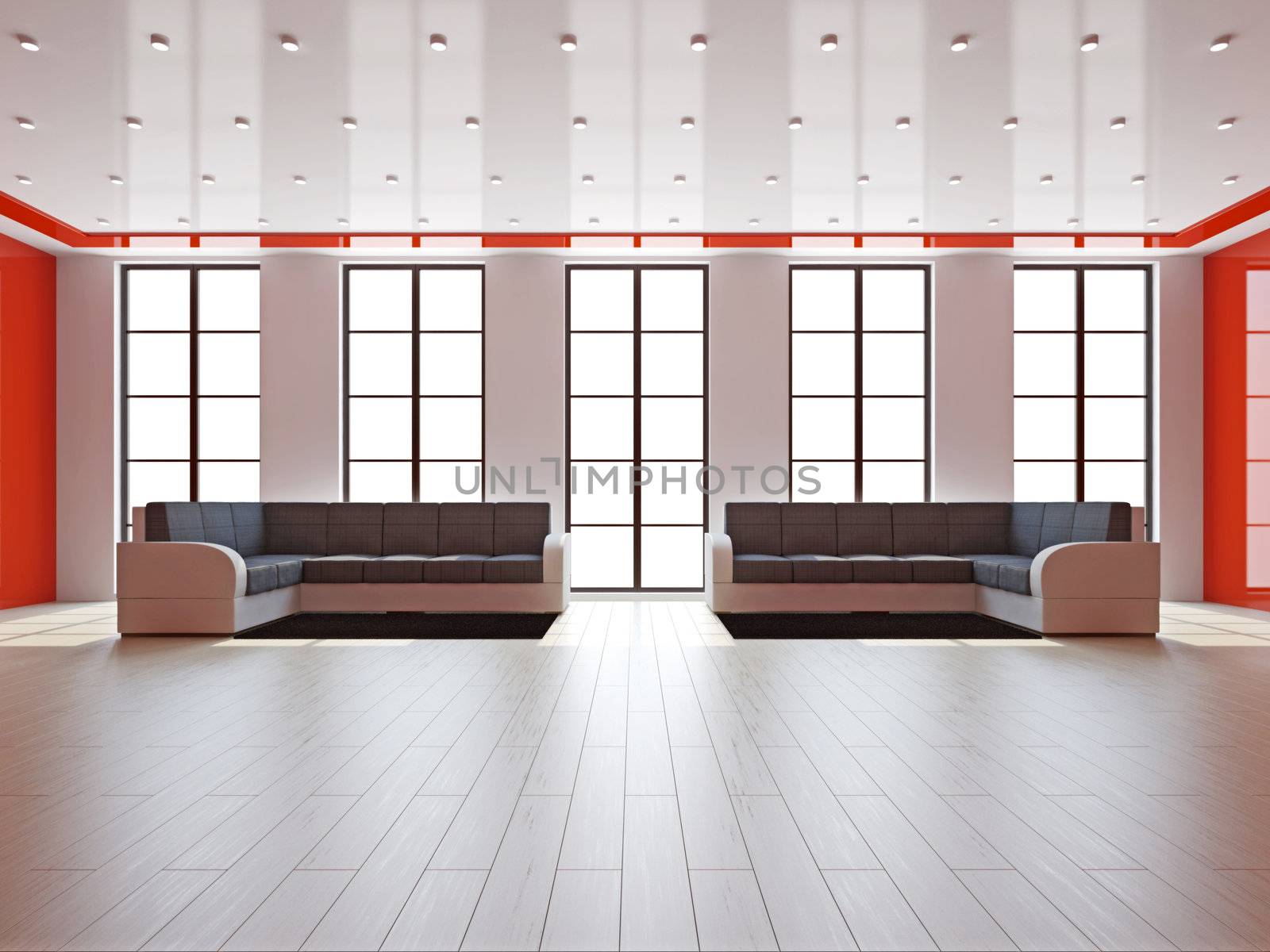 Livingroom with sofas near the big windows