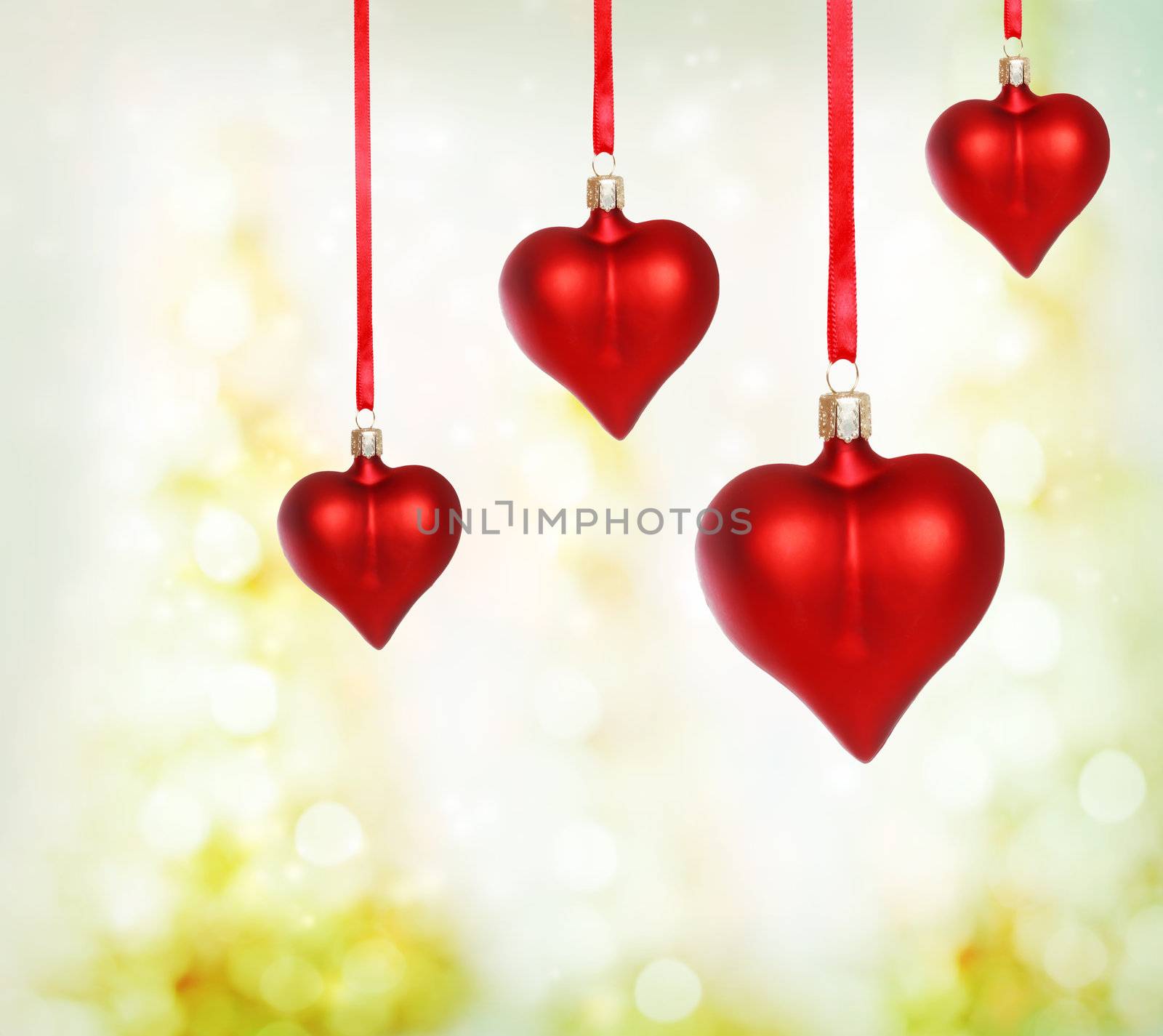 Valentine heart ornaments with abstract light background