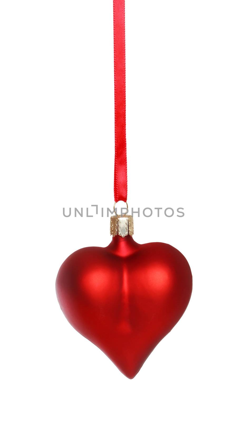 Red heart ornament on white background