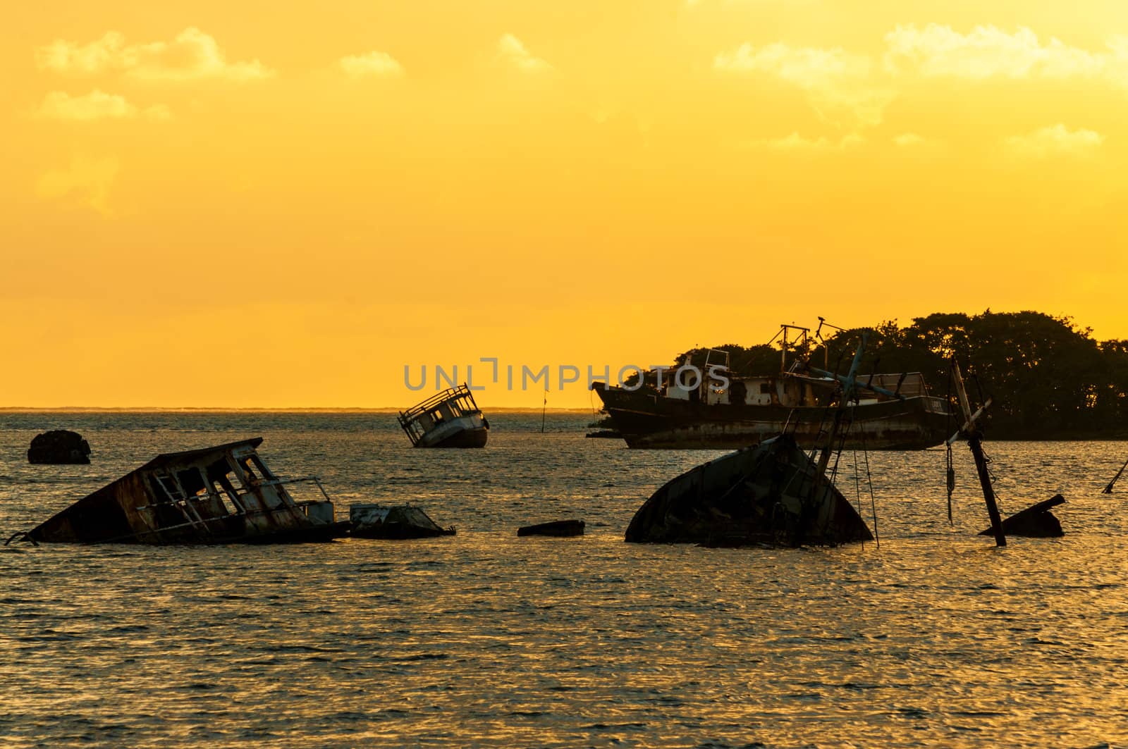 Damaged Boats at Sunrise in San Andres, Colombia