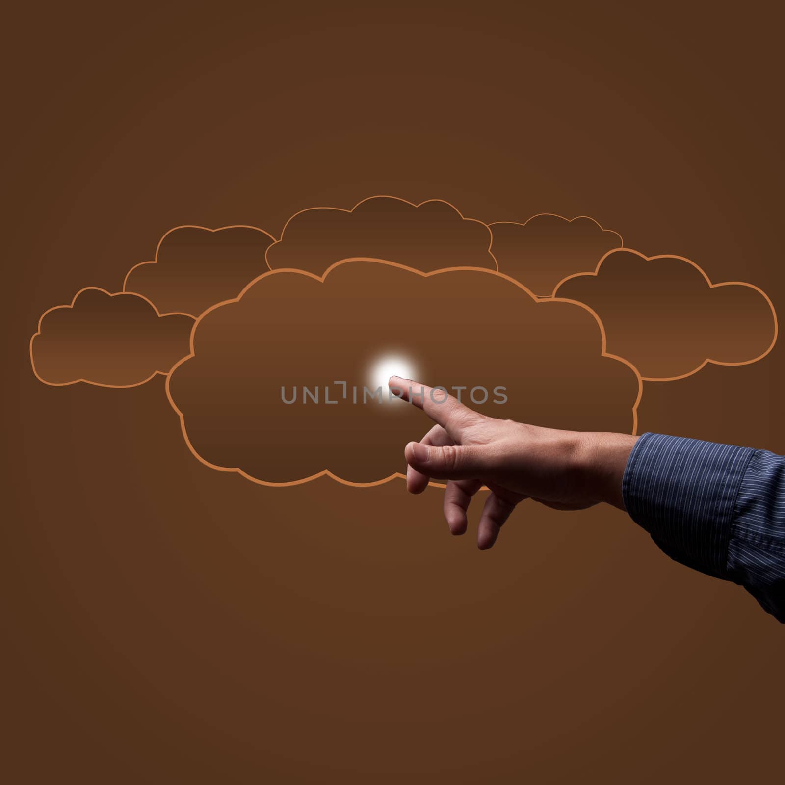 finger touches the clouds, the concept of cloud computing, place for text