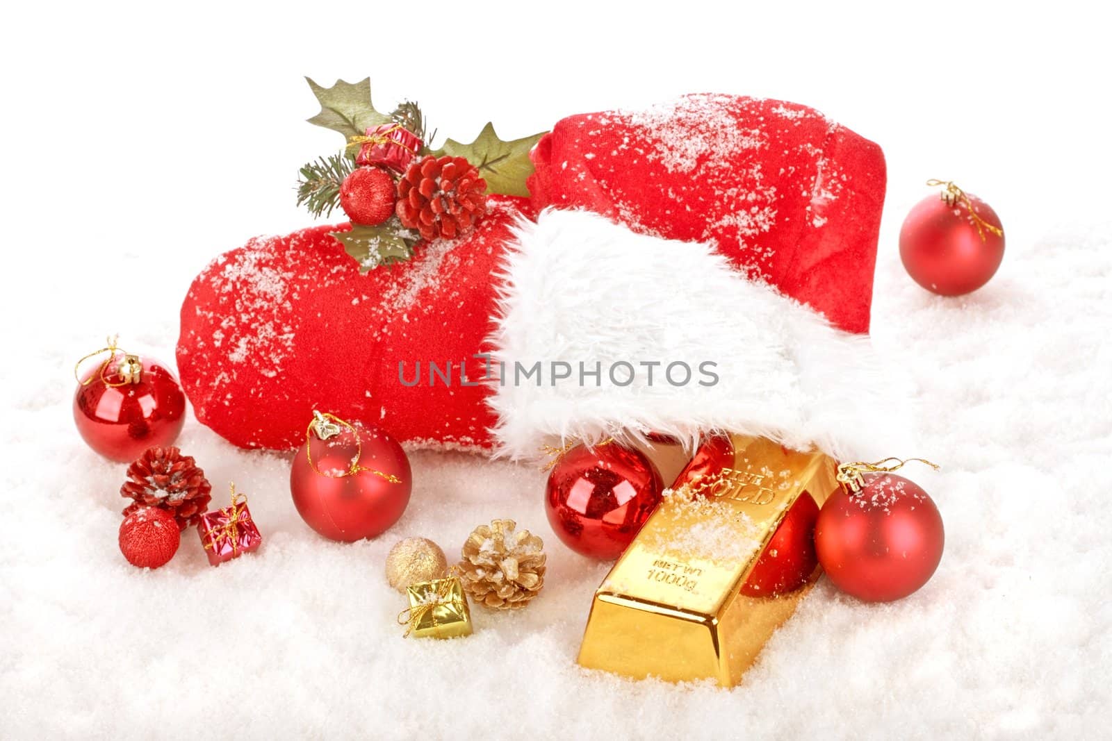 Red Boot of Santa Claus with golden gift by devy