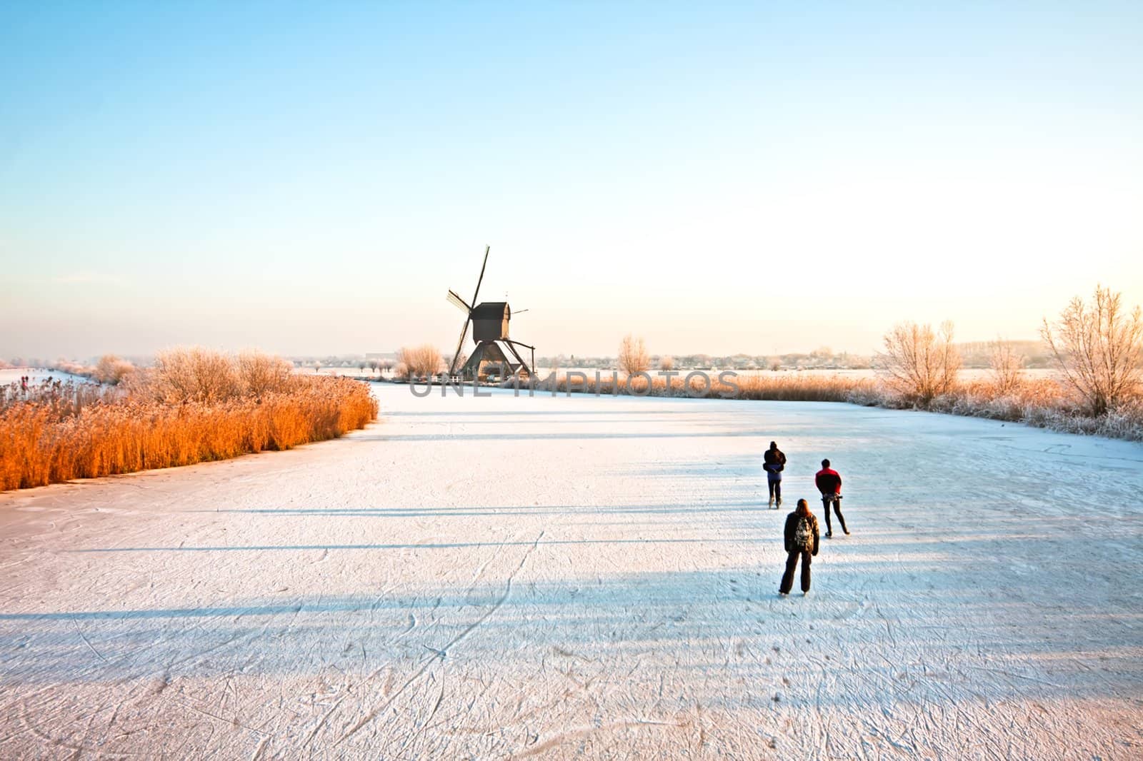 Ice skating at Kinderdijk in the Netherlands