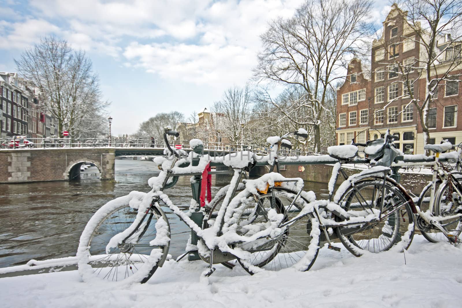 Snowy Amsterdam in the Netherlands