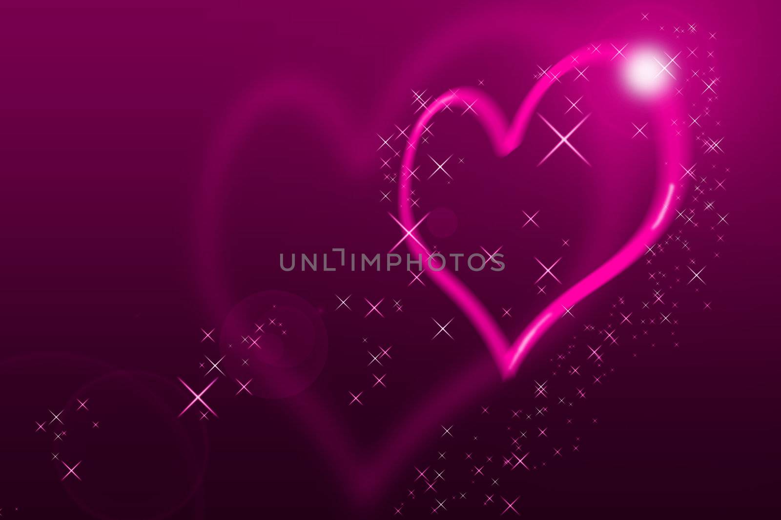 Valentines Day Card With blurred Hearts all in pink with lens flares