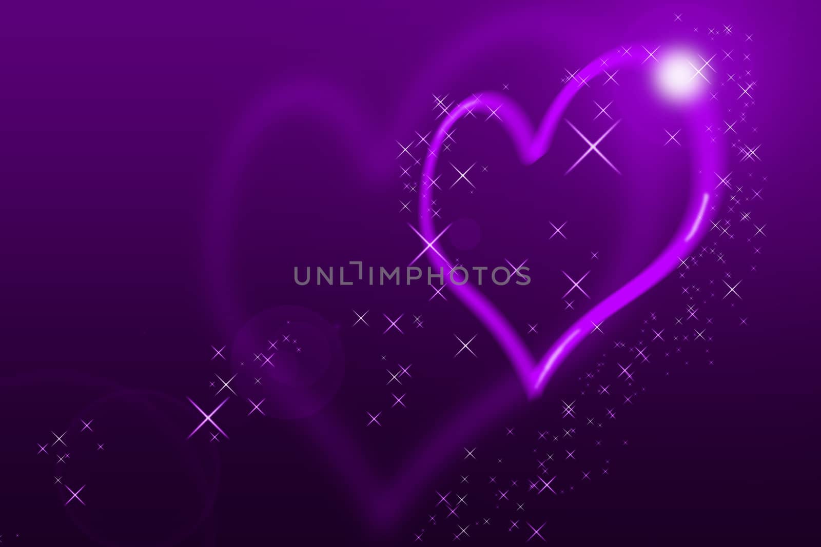 Valentines Day Card With blurred Hearts all in purple with lens flares