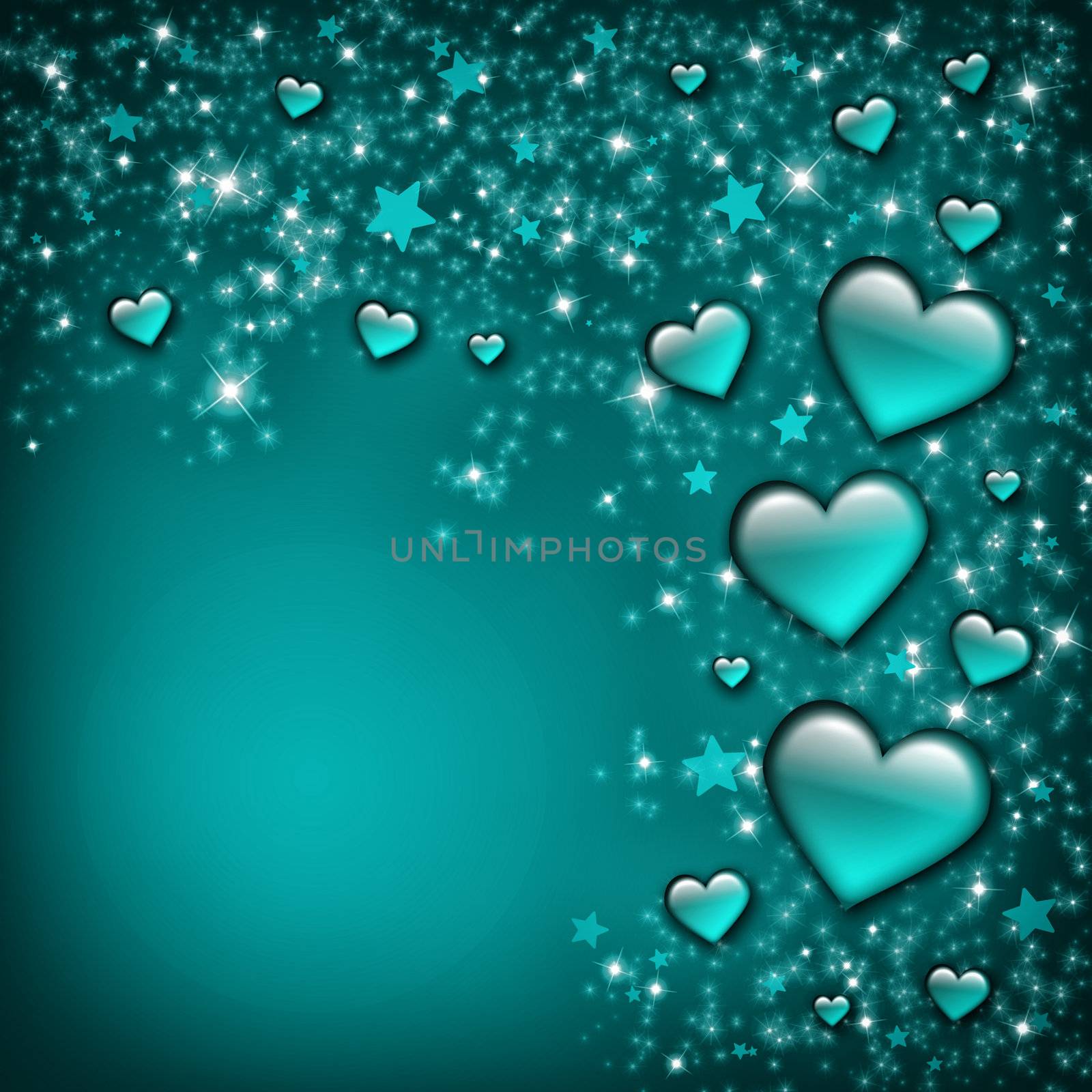 Valentines Day Card with turquoise Hearts and stars