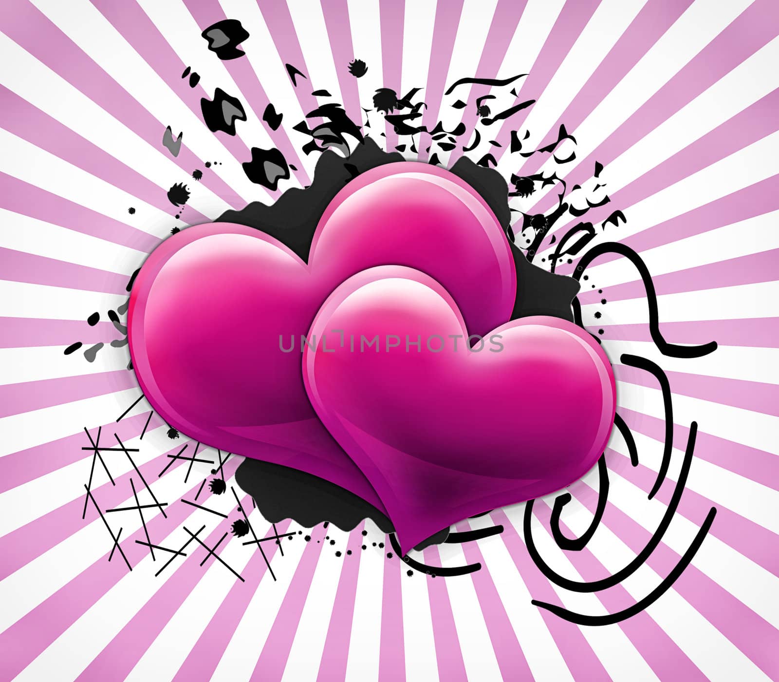 Valentines Day Card with two big pink hearts 