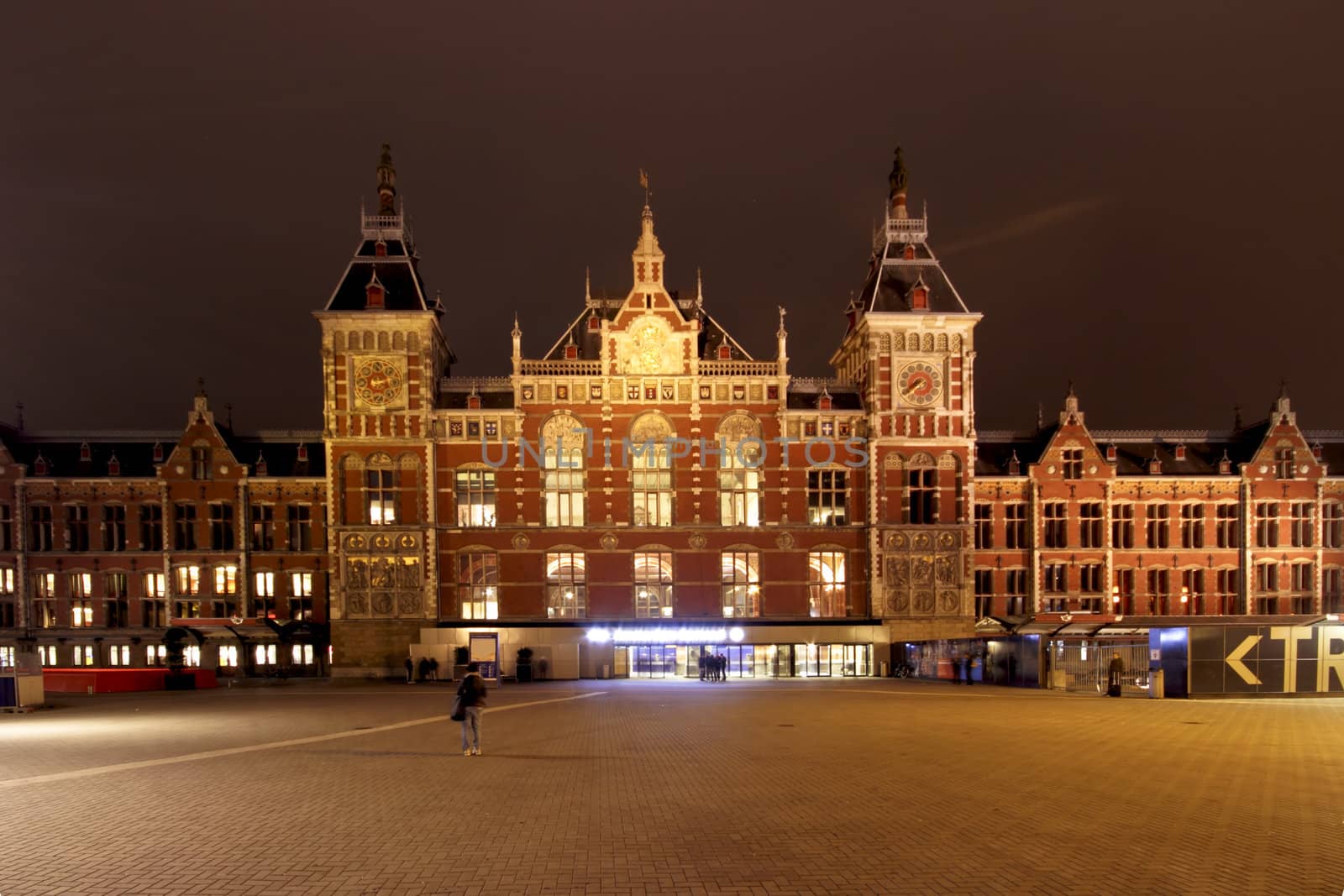 Central Station in Amsterdam the Netherlands at night
