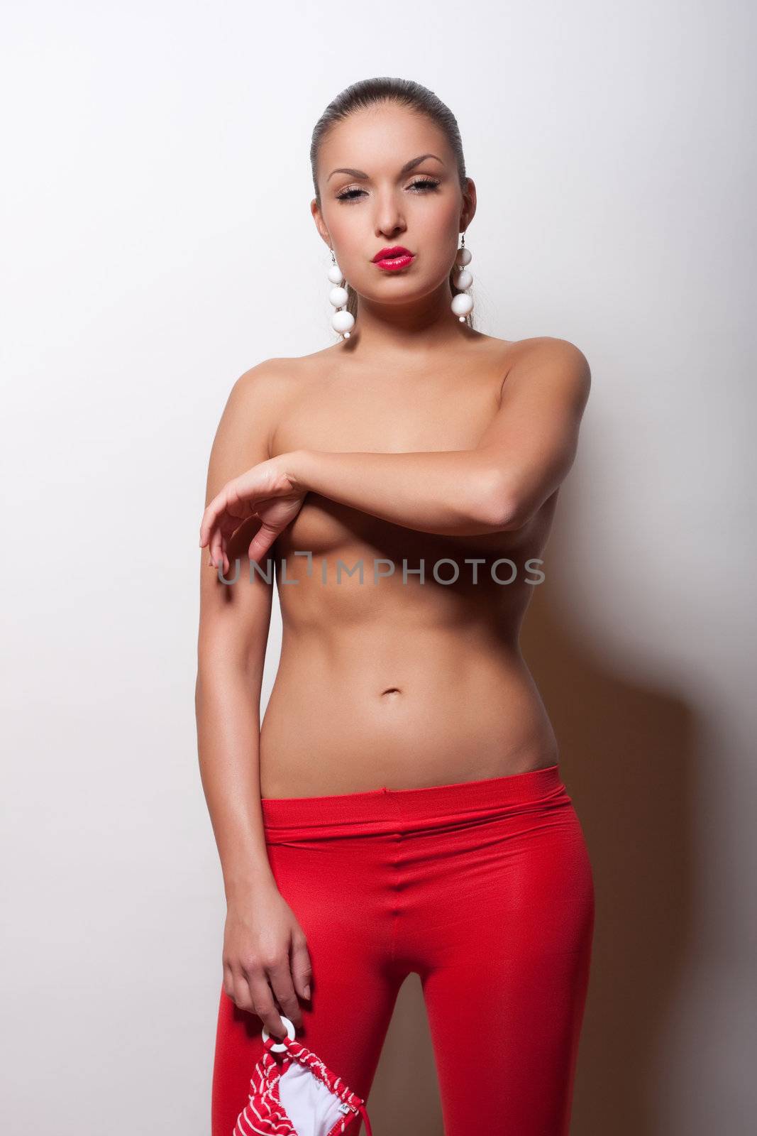 attractive girl in red swimsuit