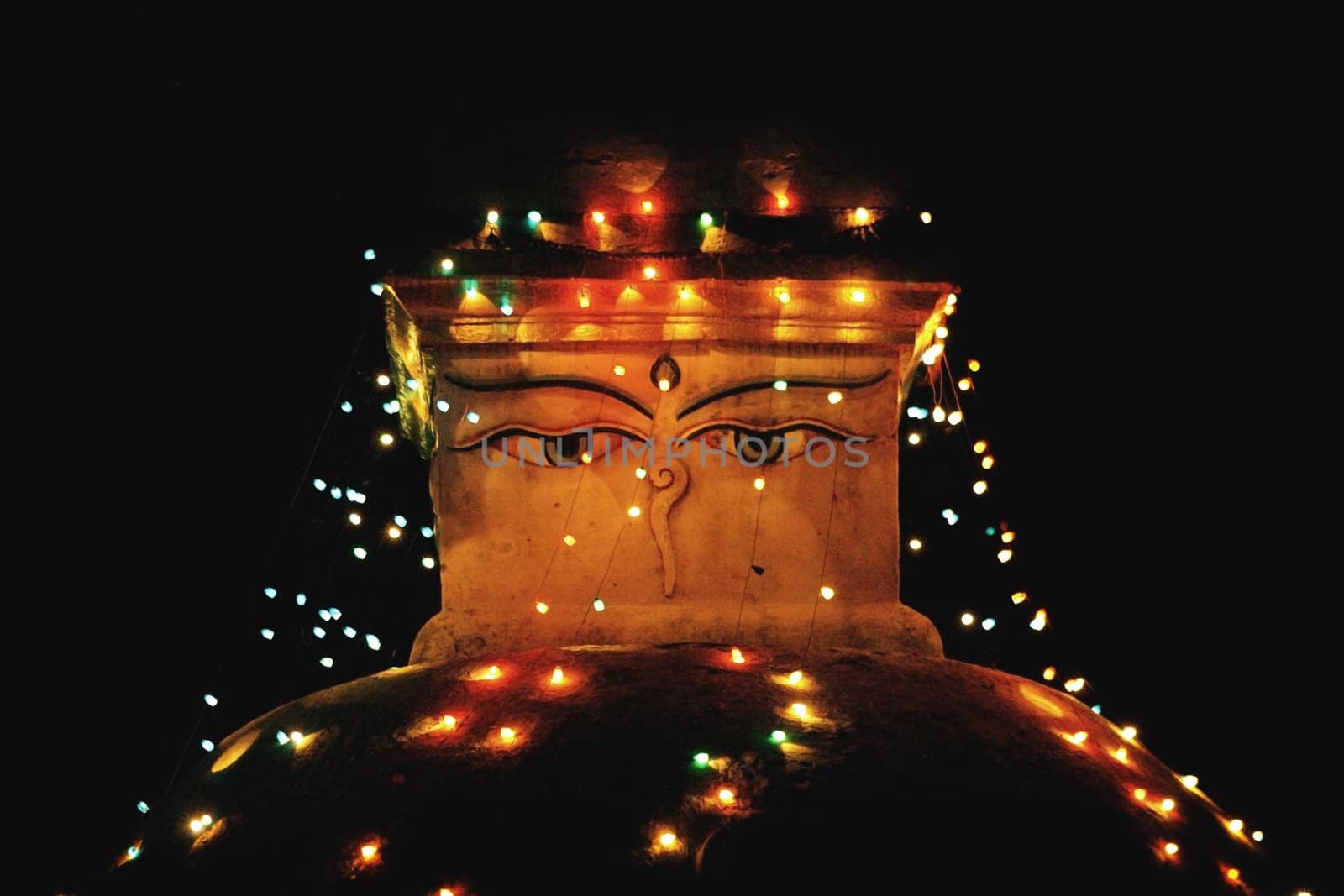 Bouddhanath stupa with illumination at night in Kathmandu by cococinema