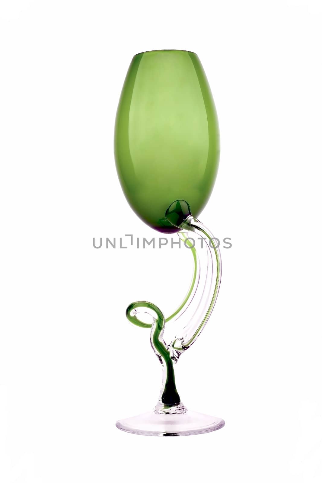 General view of the high green glass on a white background